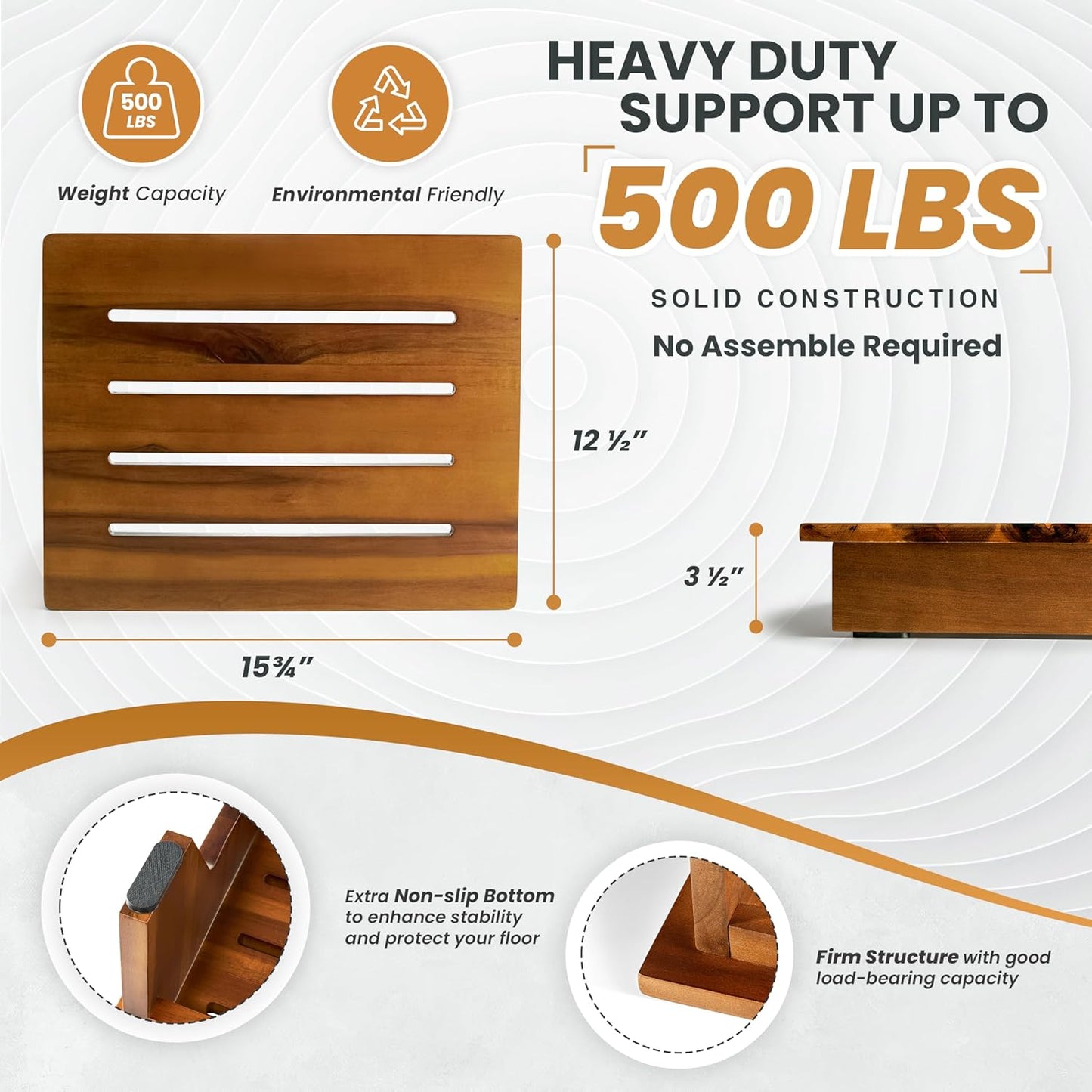 Holana 3.5in Height Wooden Step Stool for Adults (Fully Assembled) - 200 Lbs One Step Stools for High Bed Riser - Small Stepping Stool for Elderly, Seniors, Kid/Bathroom, Bed, Kitchen (Acacia Wood)