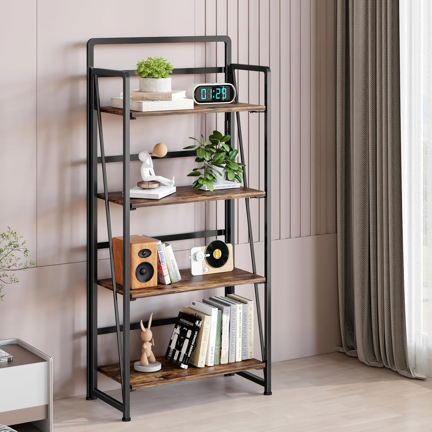 BHG No Assembly Folding Bookshelf for Living Room,Collapsible Book Shelf for Home Office, Portable Bookcase Storage Organizer Rack Shelves