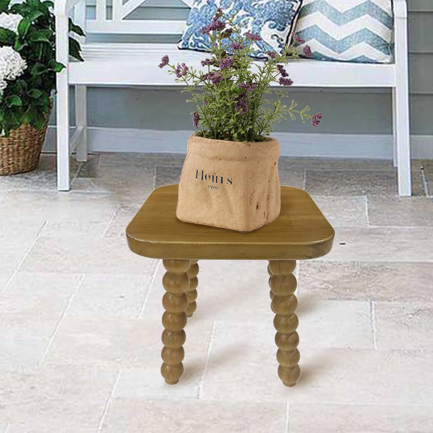 Solid Wooden Footstool 9.3 Inch - Short Stool for Kids & Adults, Sensory Table Helper - Sturdy Foot Stool for Bathroom, Kitchen, Bedroom, Natural Plant Stand, Toddler Helper (Nature)