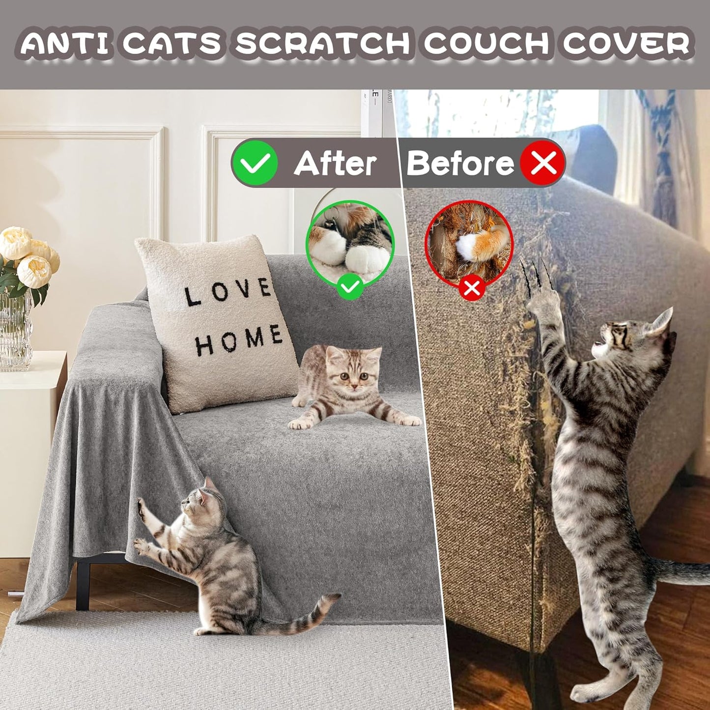 MYSKY HOME Couch Cover for Dogs Non-Slip Couch Cover for 2 Cushion Couch Sofa Cover Sofa Slipcovers for Dogs, Sofa Covers Washable Soft Thick Furniture Protector, 71" x 102", Grey