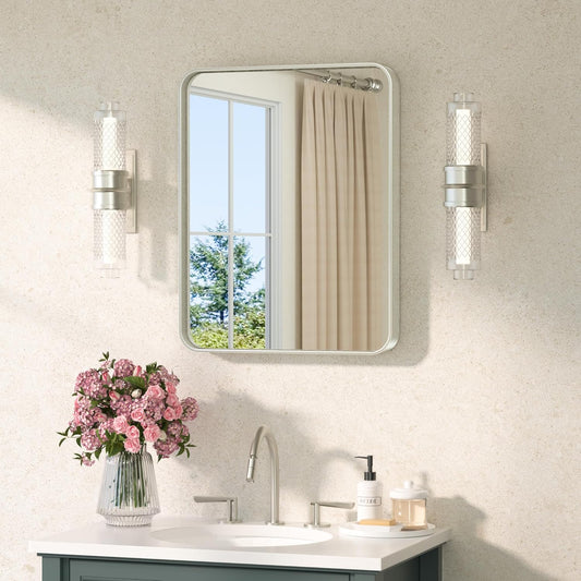 TETOTE Brushed Nickel Mirror 16 x 20 Brushed Nickel Metal Framed Bathroom Mirror, Tempered Glass, Modern Farmhouse Wall Mounted Mirror for Decorative(Horizontal/Vertical)