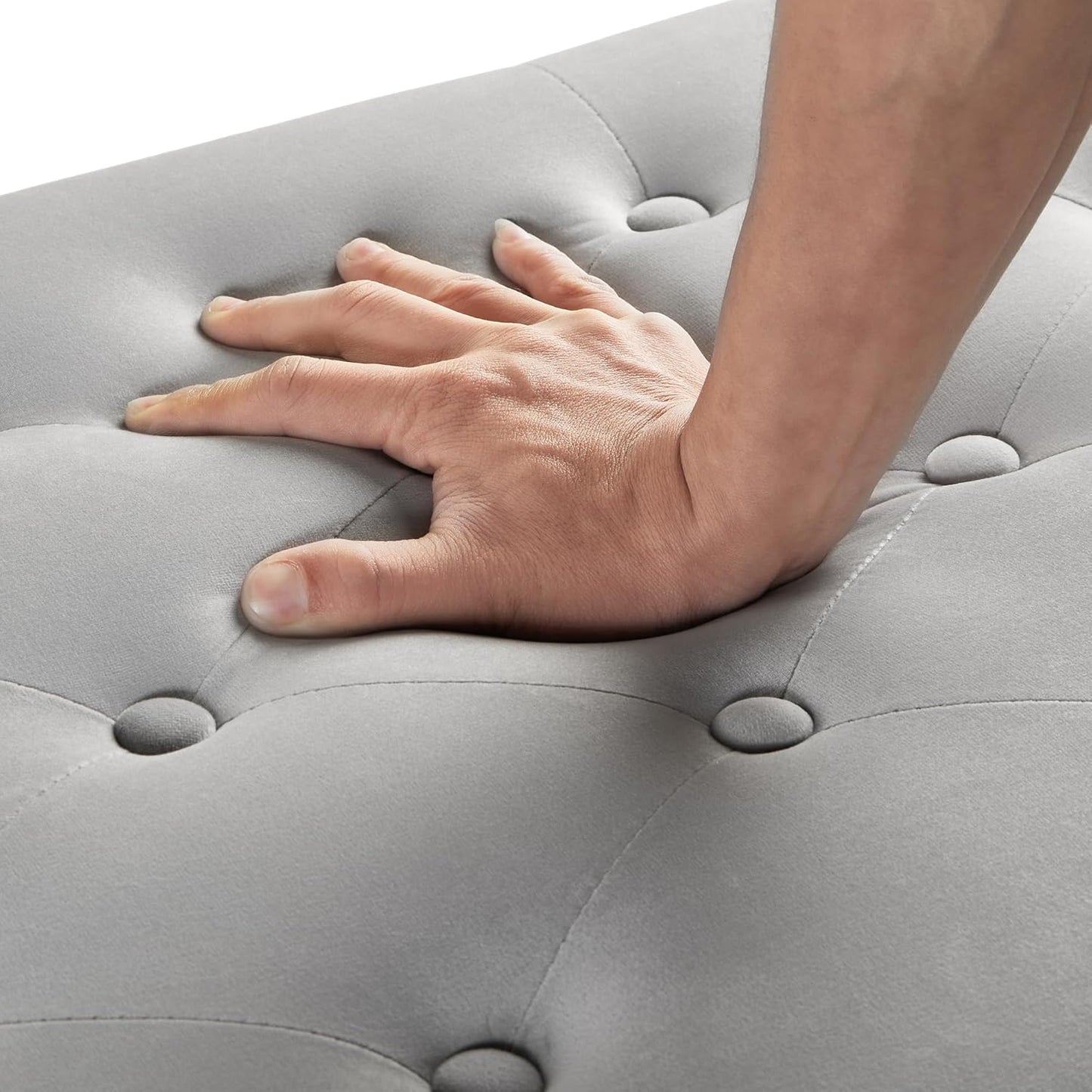 Velvet Storage Ottoman with Armrests and Nails Trim,Entryway Living Room Soft Padded Seat,Bed Bench Bedroom End of Bed,Gray(48”L X 18.5” W X 22” H)