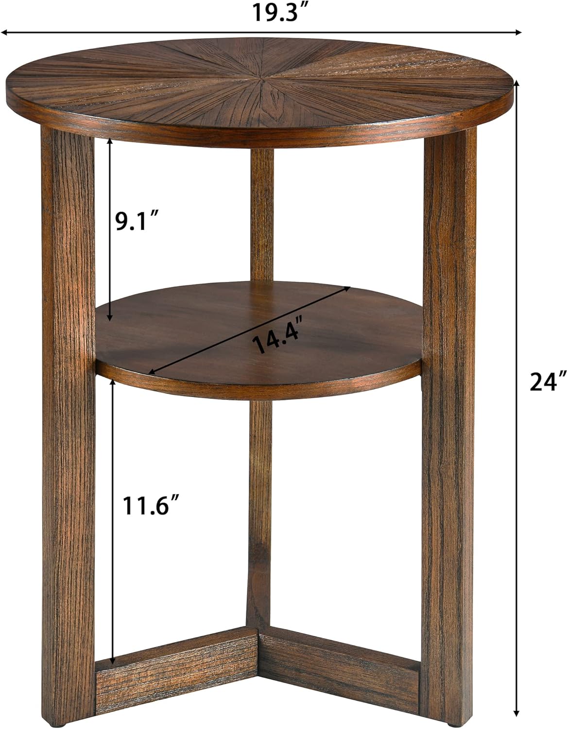 MODERION Round End Table, Rustic Side Table with Storage Shelf, Classic Circular Solid Wood Beside Table, 2-Tier Telephone Table, Nightstand, 24”H x 19.3”D for Living Room Vintage Brown BZ3338NC