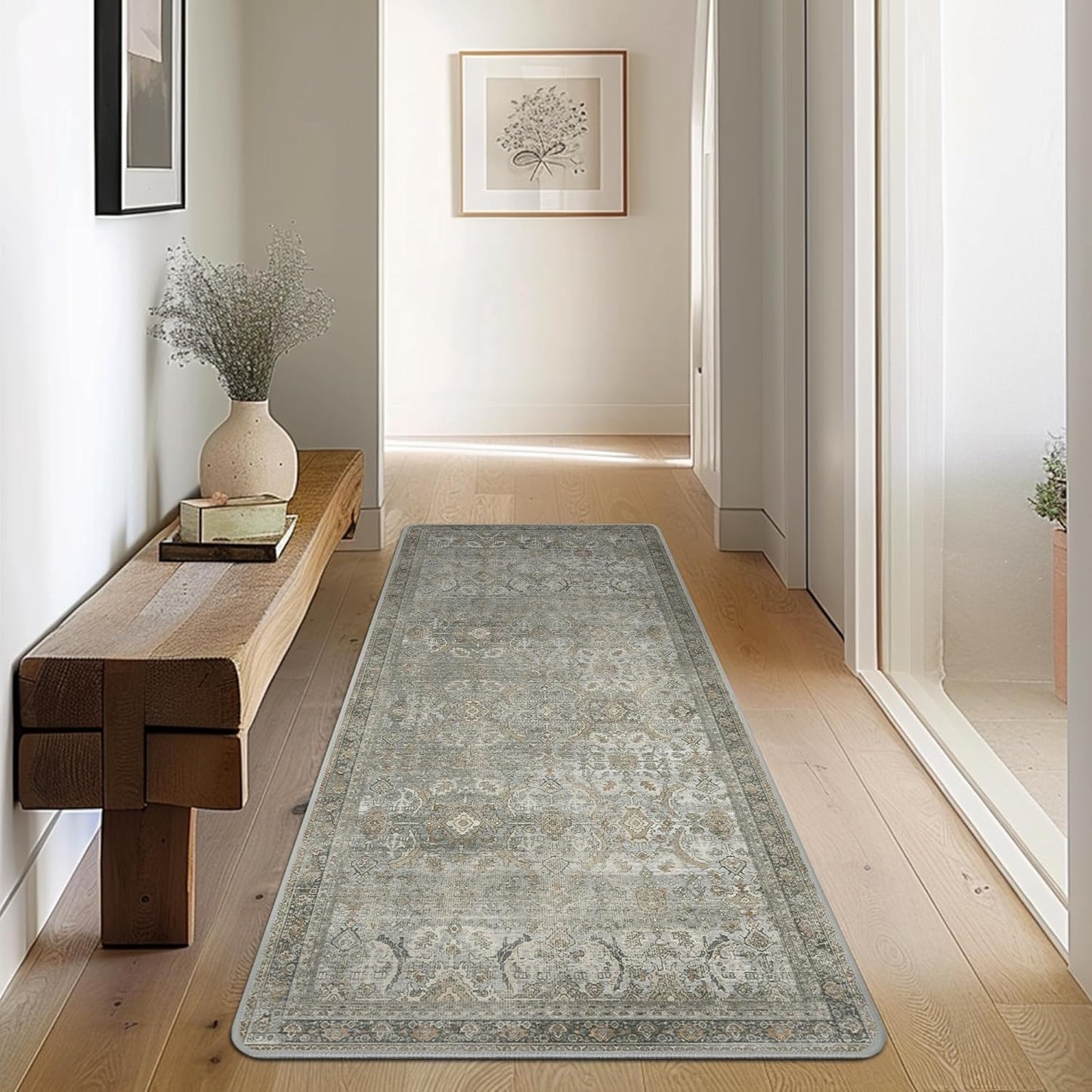 2X5 Area Rugs Machine Washable Rugs for Living Room, Vintage Boho Large Rugs for Bedroom Dining Room, Non Slip Indoor Soft Distressed Lightweight Thin Low Pile Carpet, Taupe
