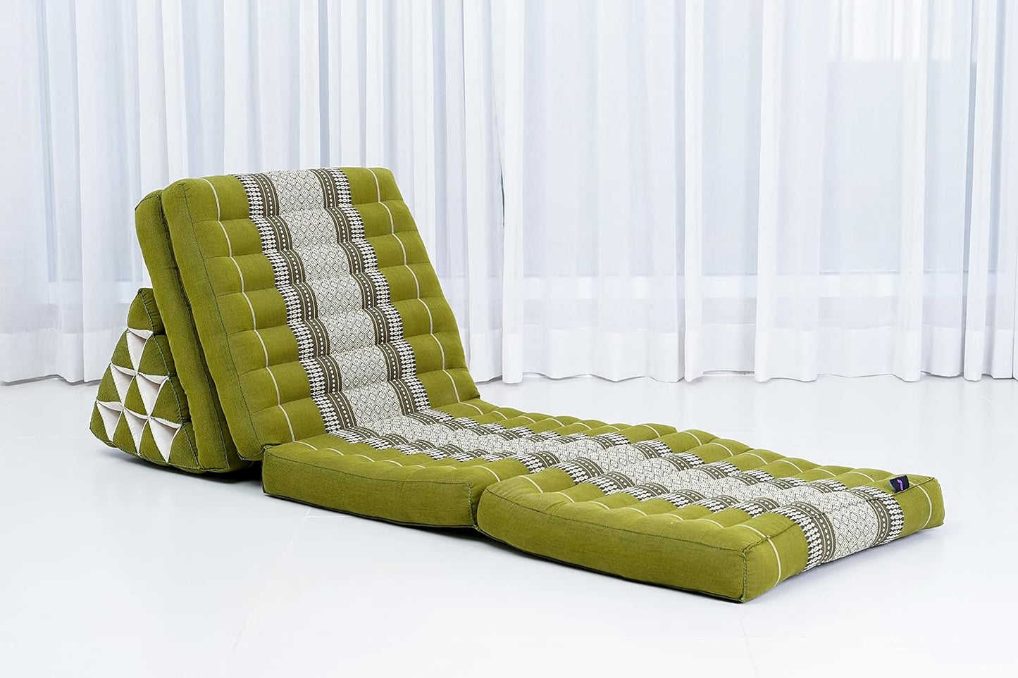 Leewadee Comfortable Japanese Floor Mattress - Thai Floor Bed with Triangle Cushion - Futon Mattress - XL Extra Long Thai Massage Mat, 89 x 20 inches, Green, Kapok Filling