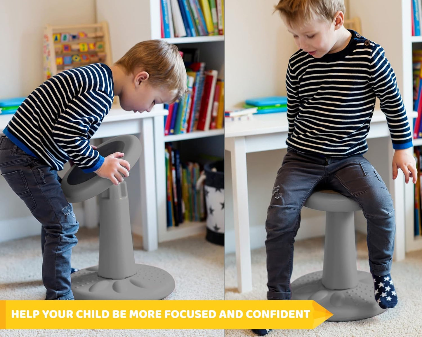 ActiveChairs Kids Wobble Stool, Flexible Classroom Seating Improves Focus, Posture & Helps ADHD/ADD. Get The Wiggles Out Active Fidget Chairs, Preschool | Elementary 14" Chair, Ages 3-7, Gray