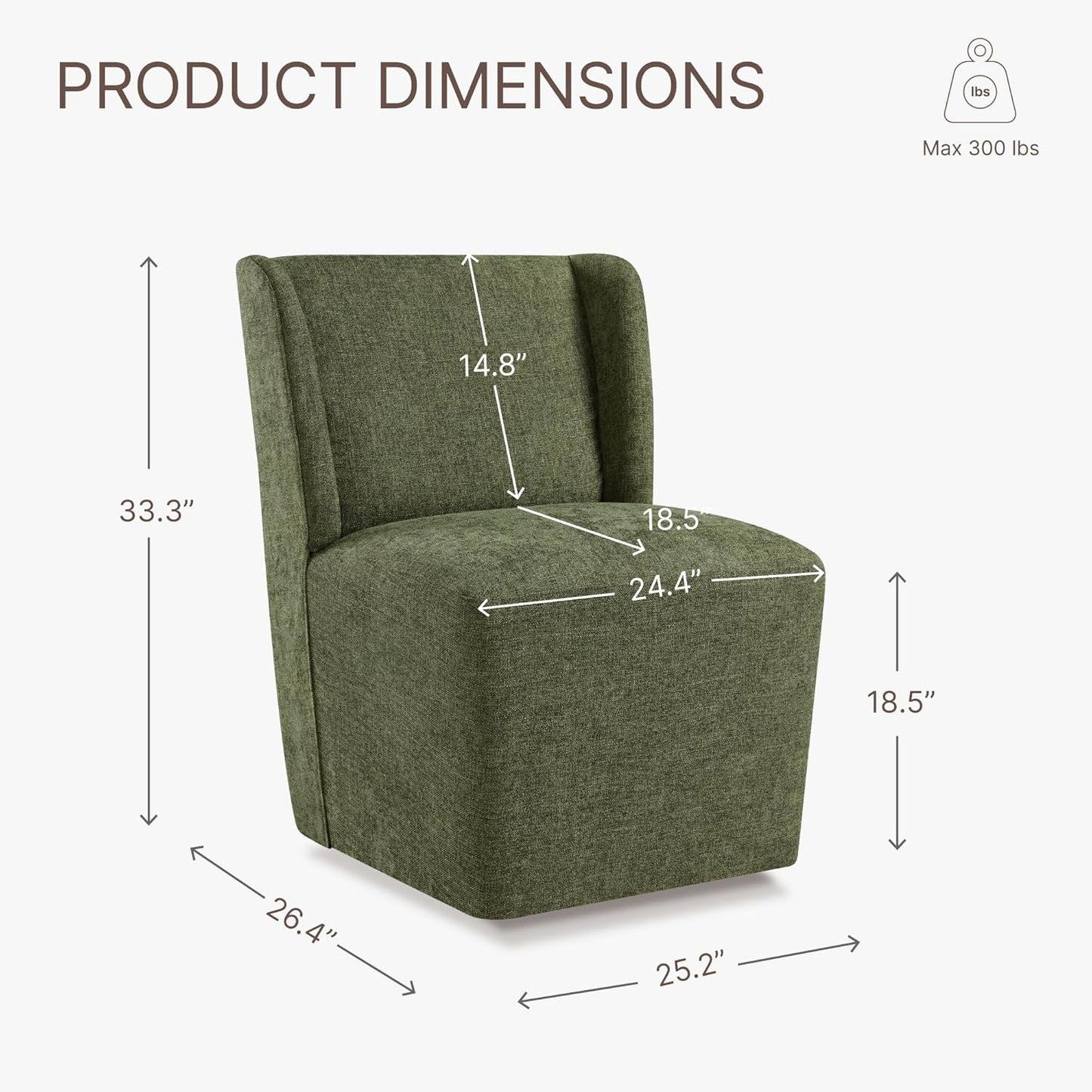 Dining Chairs with Casters Require Assembly Upholstered Wingback Single Sofa Armless Deskchair for Bedroom Waiting Room Kitchen Diningroom