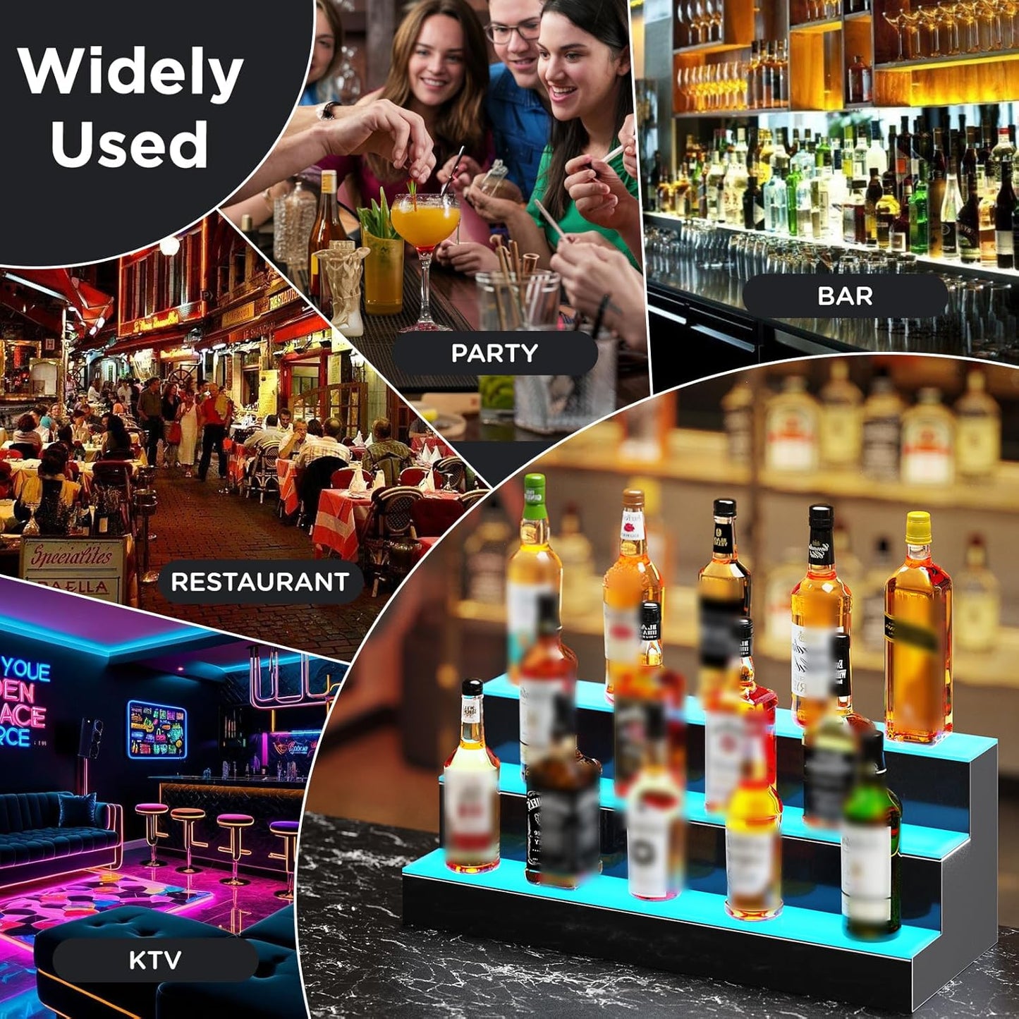 Dethan 4 Tier 40 Inch Liquor Bottle Display Shelf - Wine Racks with Multi-Color App & Remote Control, Adjustable Brightness & Sound Modes, Acrylic Bar Shelves for Commercial Clubs
