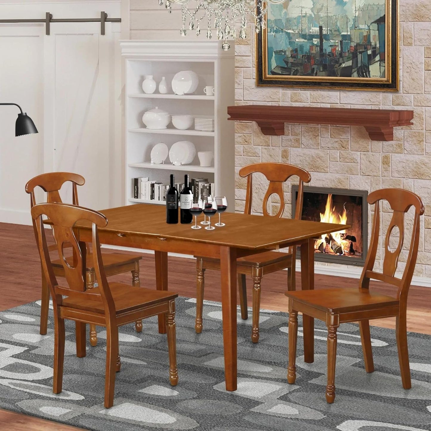 East West Furniture PSNA5-SBR-W 5 Piece Dining Room Furniture Set Includes a Rectangle Kitchen Table with Butterfly Leaf and 4 Dining Chairs, 32x60 Inch, Saddle Brown