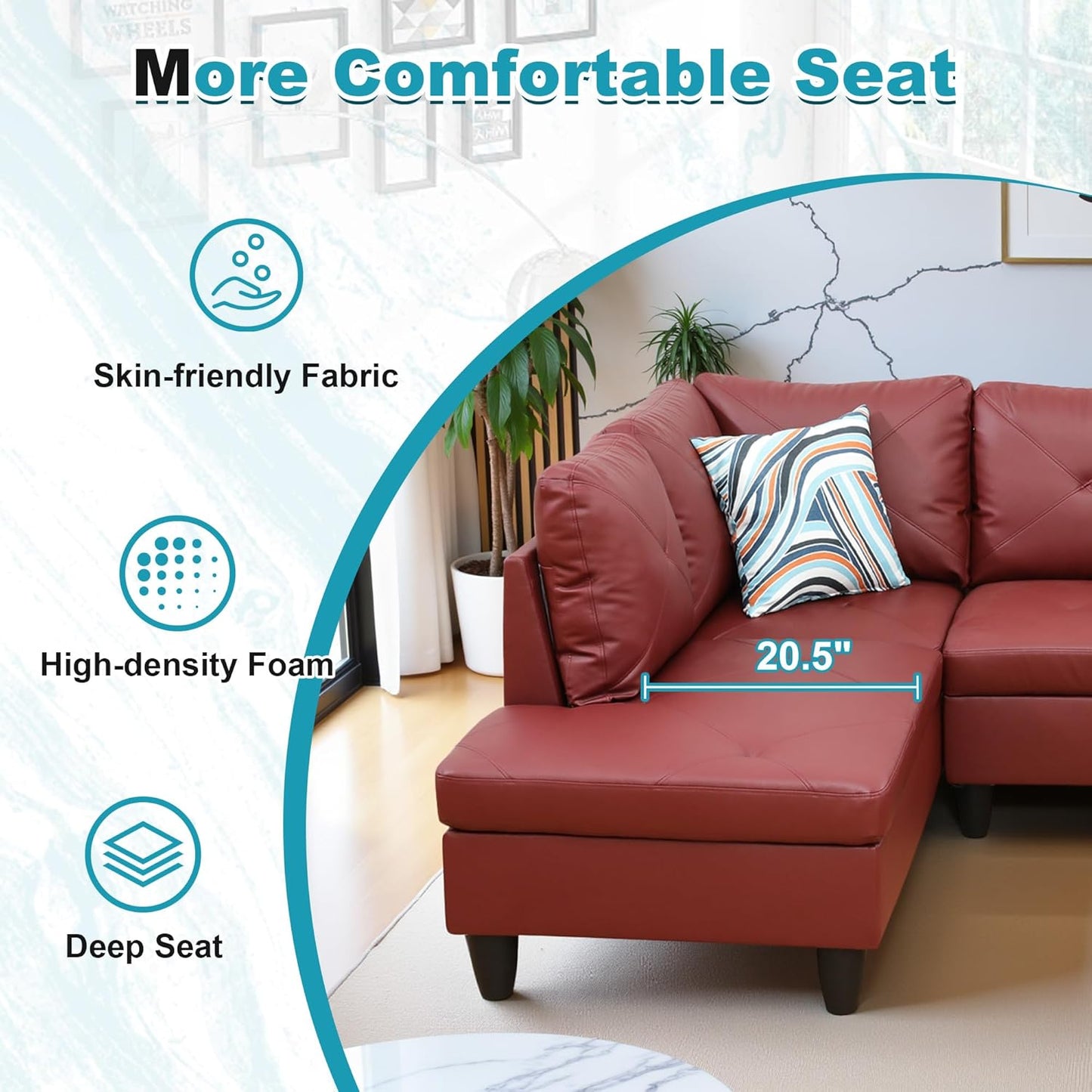 97" Oversized Sectional Couch, L Shaped Couch with Storage Ottoman, Modern Modular Sofa with Deep Seat, Sectional Couches for Living Room and Office, Red (Faux Leather)