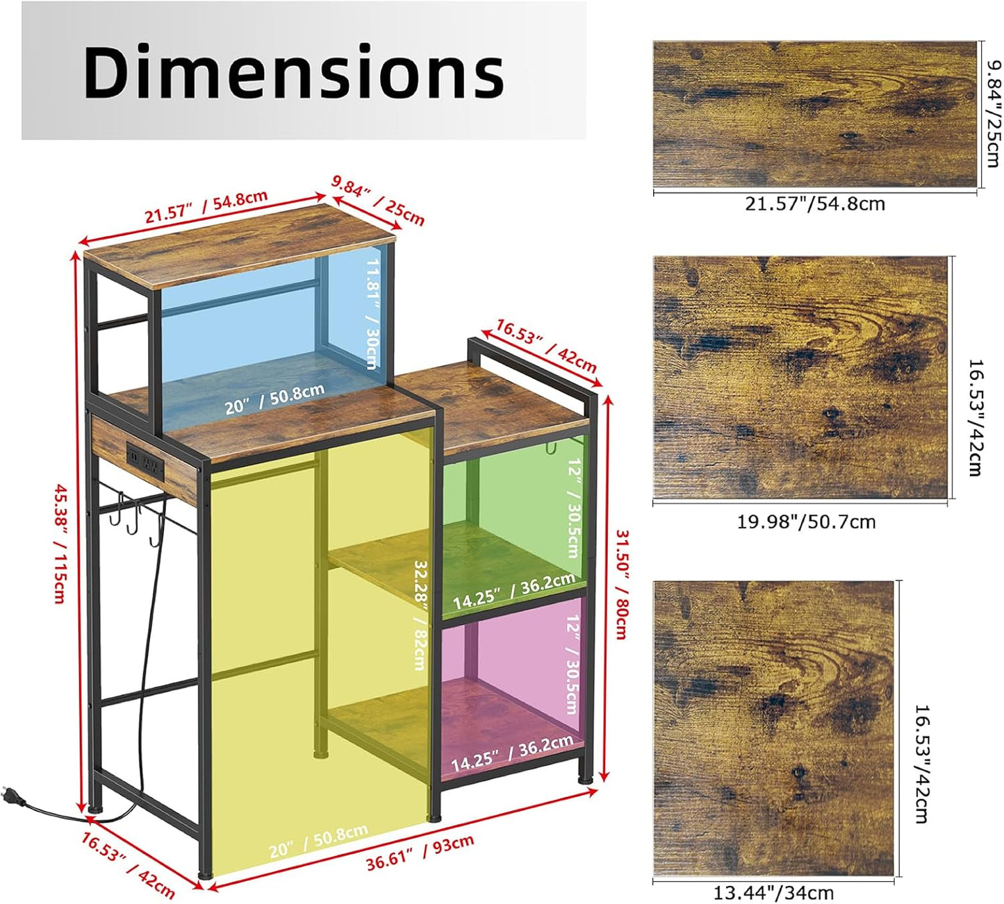 Mini Fridge Cabinet with Storage Shelves, Microwave Stand with Power Outlet, Coffee Bar Cabinet with Mini Fridge Space, Utility Storage Shelf for Home Kitchen Dorm Office