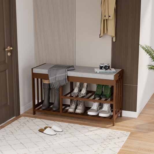 3-Tier Bamboo Shoe Rack Bench, Shoe Storage Organizer Bench, Entryway Benchs, Shoes Rack for Front Door Entrance, Entryway Bathroom Bedroom