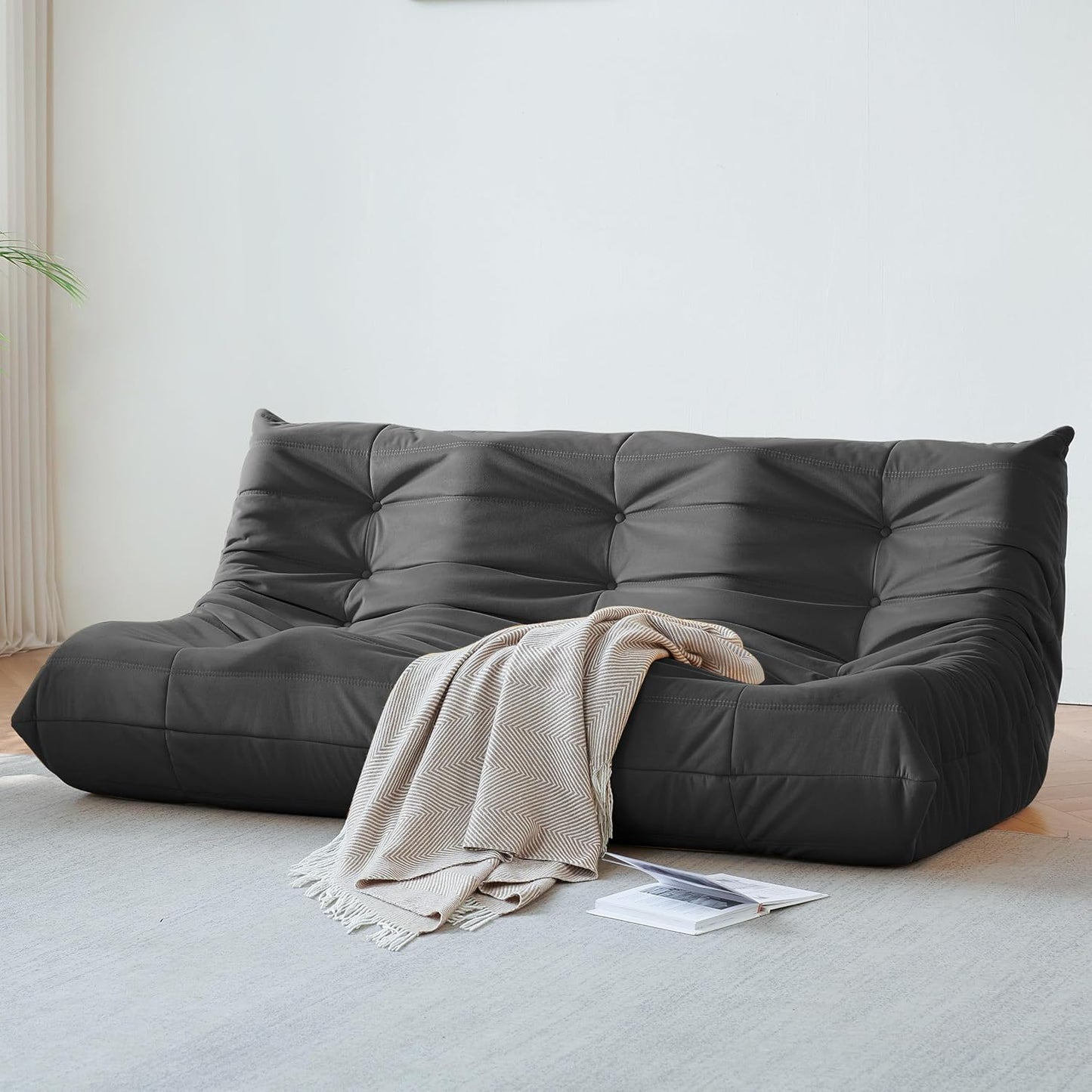 Bean Bag Chair, Large Fireside Chair Bean Bag Sofa for Adults, 3 Seater Bean Bag Chairs for Teens with High-Resilience Foam, Memory Foam Bean Bag for Living Room, Bedroom, Office (Suede, Dark Gray)