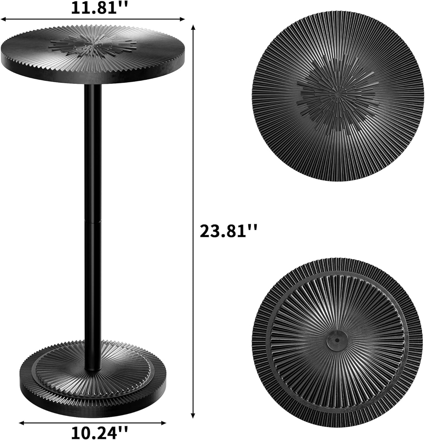 Carved Drink Table, Round Small Side Table for Small Spaces, Modern Accent Tables, End Tables with Carved Top & Base for Living Room, Bedroom, Corners, and Office (Black, 11.81 inch)