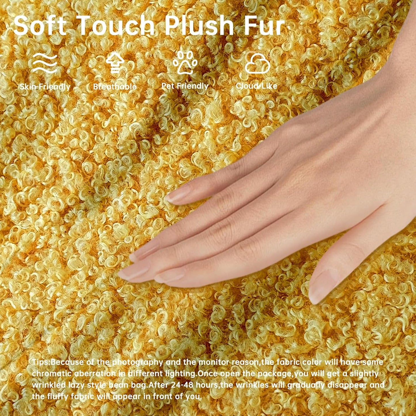 Bean Bag Chairs for Adults, BeanBag Reading Chair Memory Foam Couch, Floor Chair Soft Teddy Material, Comfy Reading Nook Chairs for Bedroom Living Room Office (Yellow)