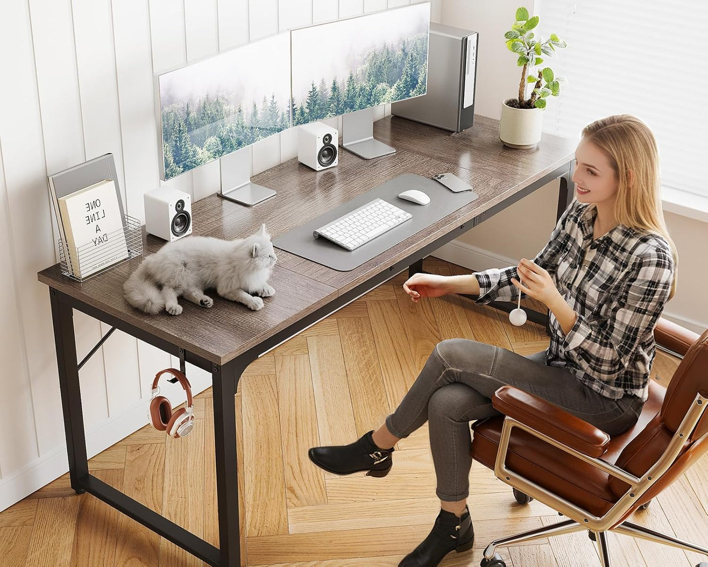 Coleshome 63 Inch Computer Desk, Modern Simple Style Desk for Home Office, Study Student Writing Desk,Grey Oak