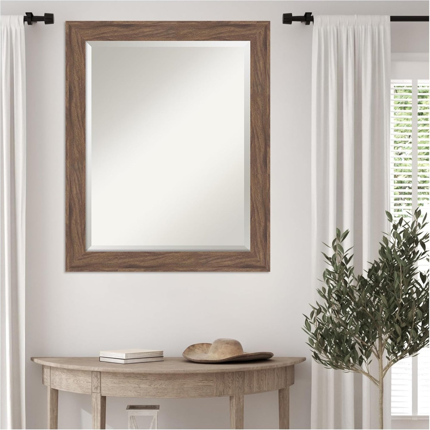 Amanti Art Brown Wall Mirror 27x33 Pia Medium Brown Rectangle Bathroom Mirror for Wall Decor Living Room, Large Casual Frame, Hangs Horizonally and Vertically, Bathroom Decor, Beveled Edge