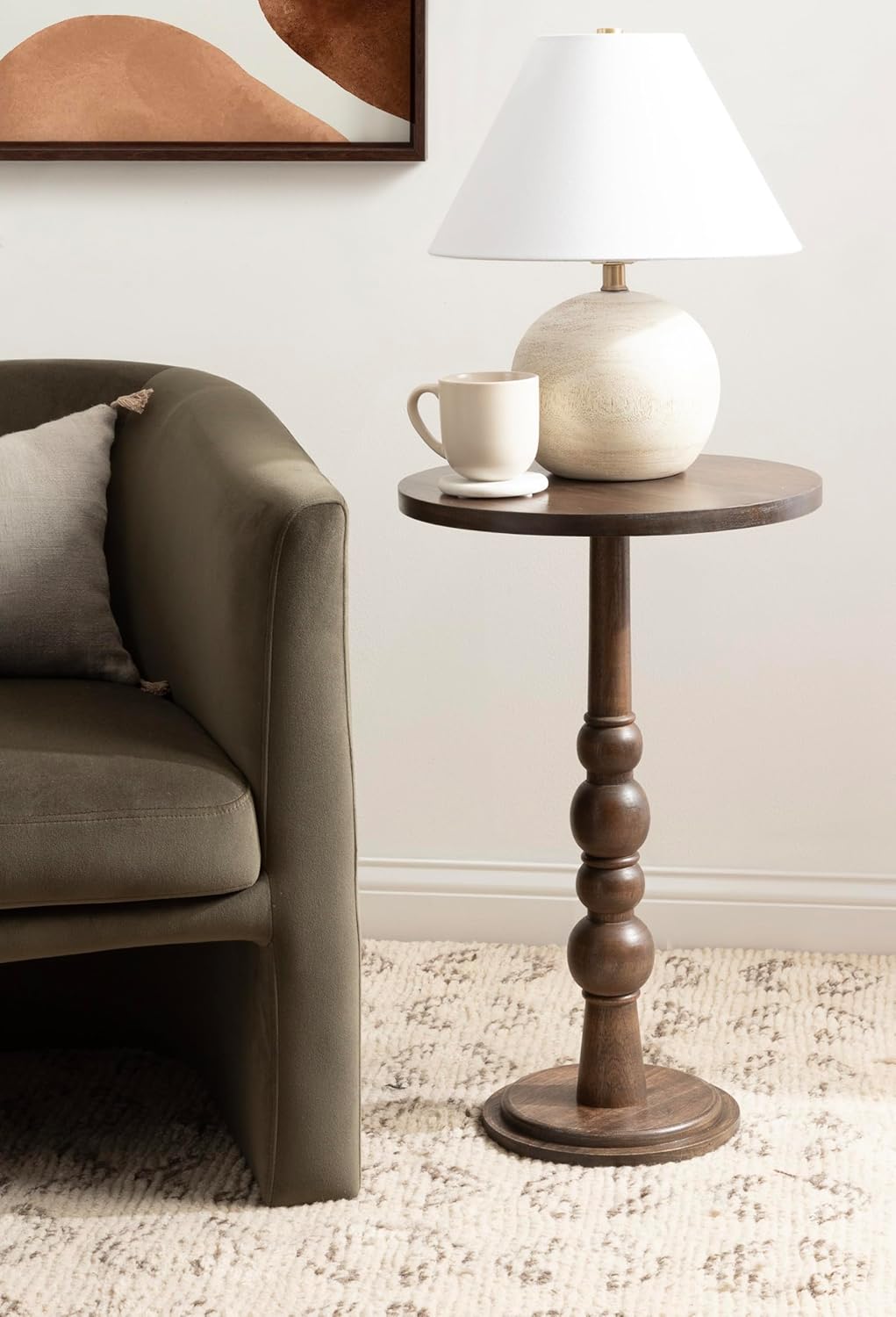 Kate and Laurel Wegner Traditional Wooden Round Side Table, 16 x 26, Brown, Elegant and Durable Pedestal Table for Use as Living Room End Table, Plant Stand, or Bedroom Nightstand