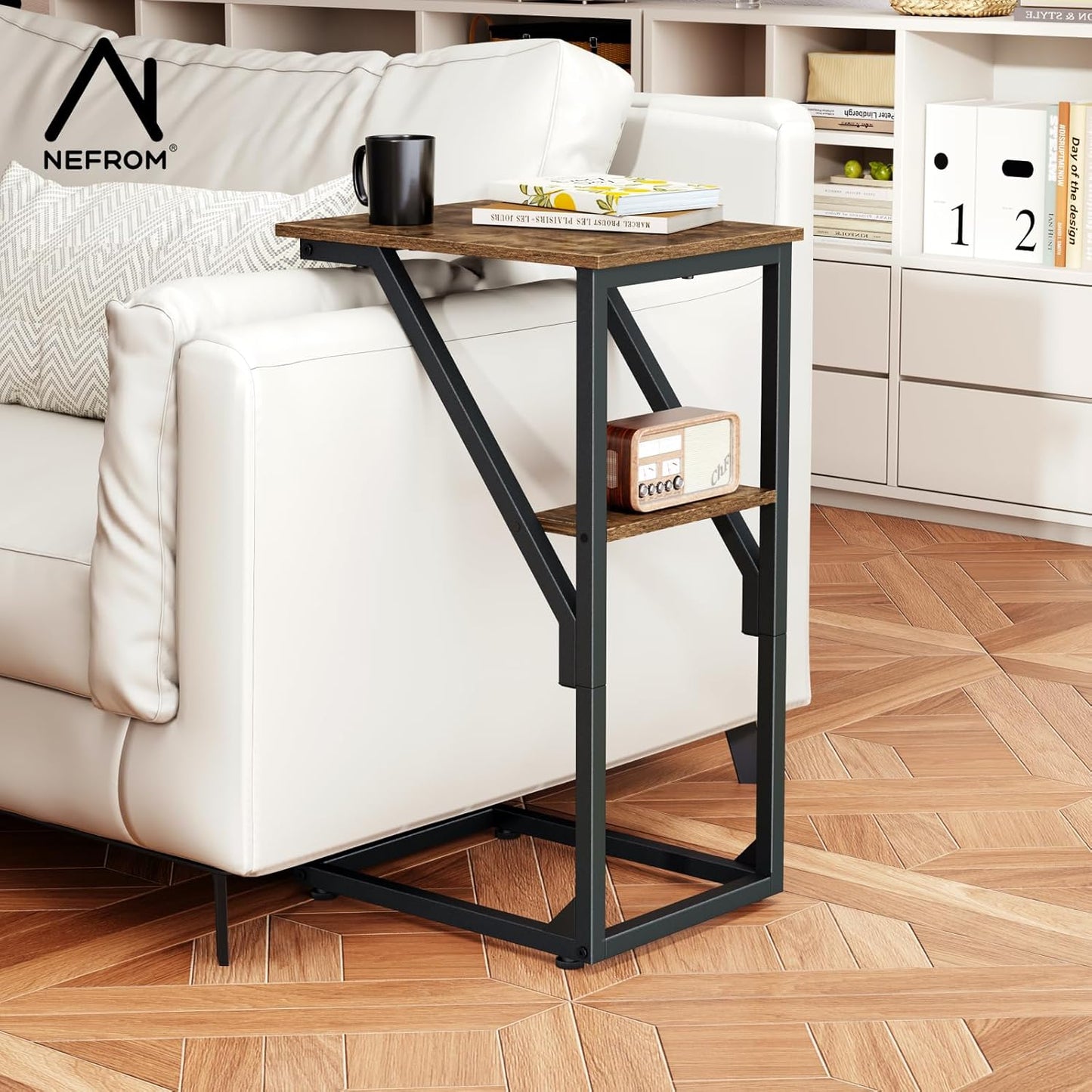 C-Shaped End Table, Small Side Table for Couch, Sofa TV Tray Table for Living Room, Bedroom, Bedside ET-D-BR1