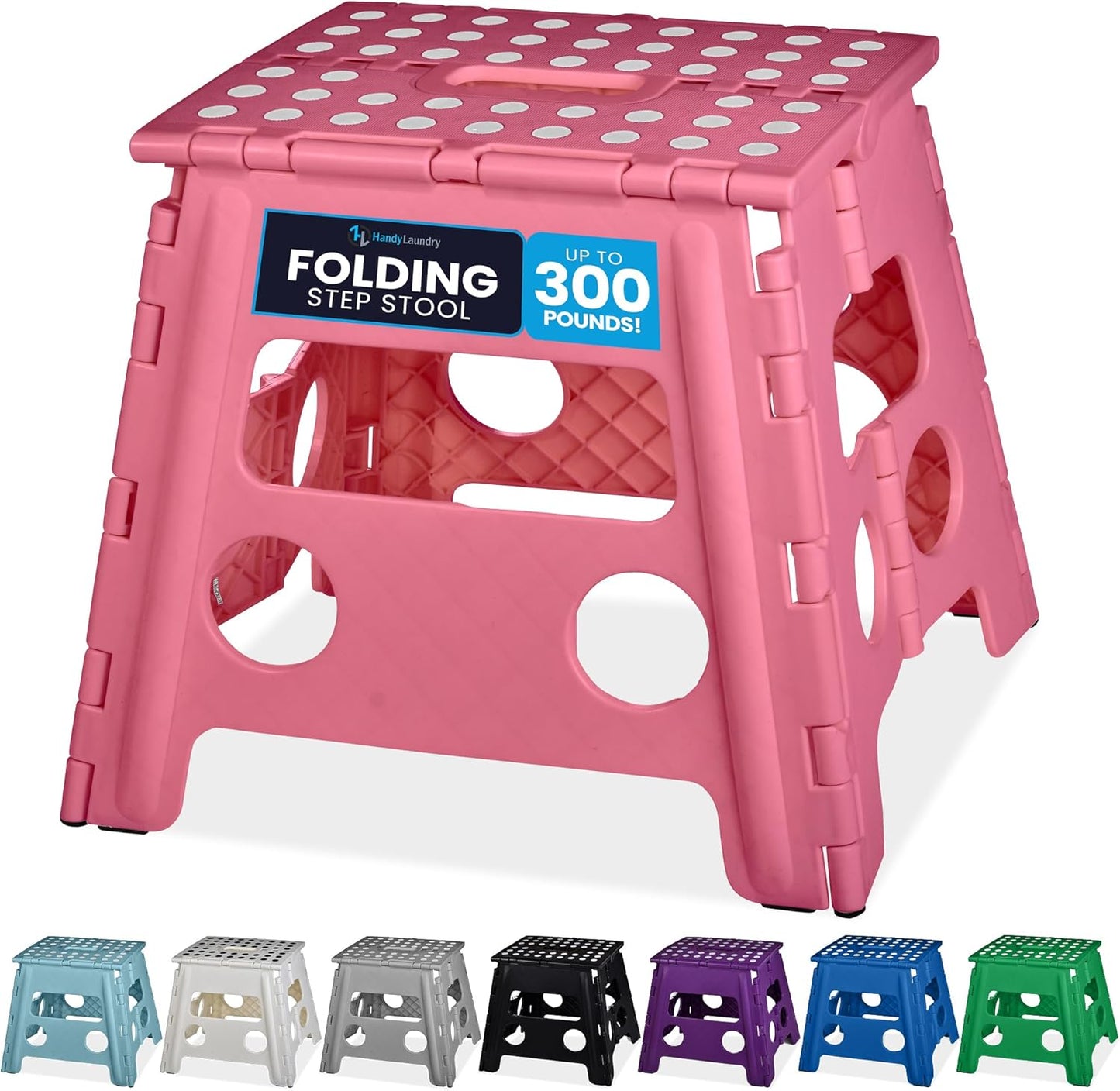 Handy Laundry Folding Lightweight Step Stool - Sturdy Enough to Support Adults and Safe Enough for Kids - Opens Easy with One Flip - Great for Kitchen, Bathroom or Bedroom (Pink - 13 inch)