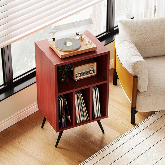 Record Player Stand,Vinyl Record Storage Cabinet with Storage Holds Up to 200 Albums,Vinyl Holder Shelf for Bedroom Living Room Playroom,Walnut