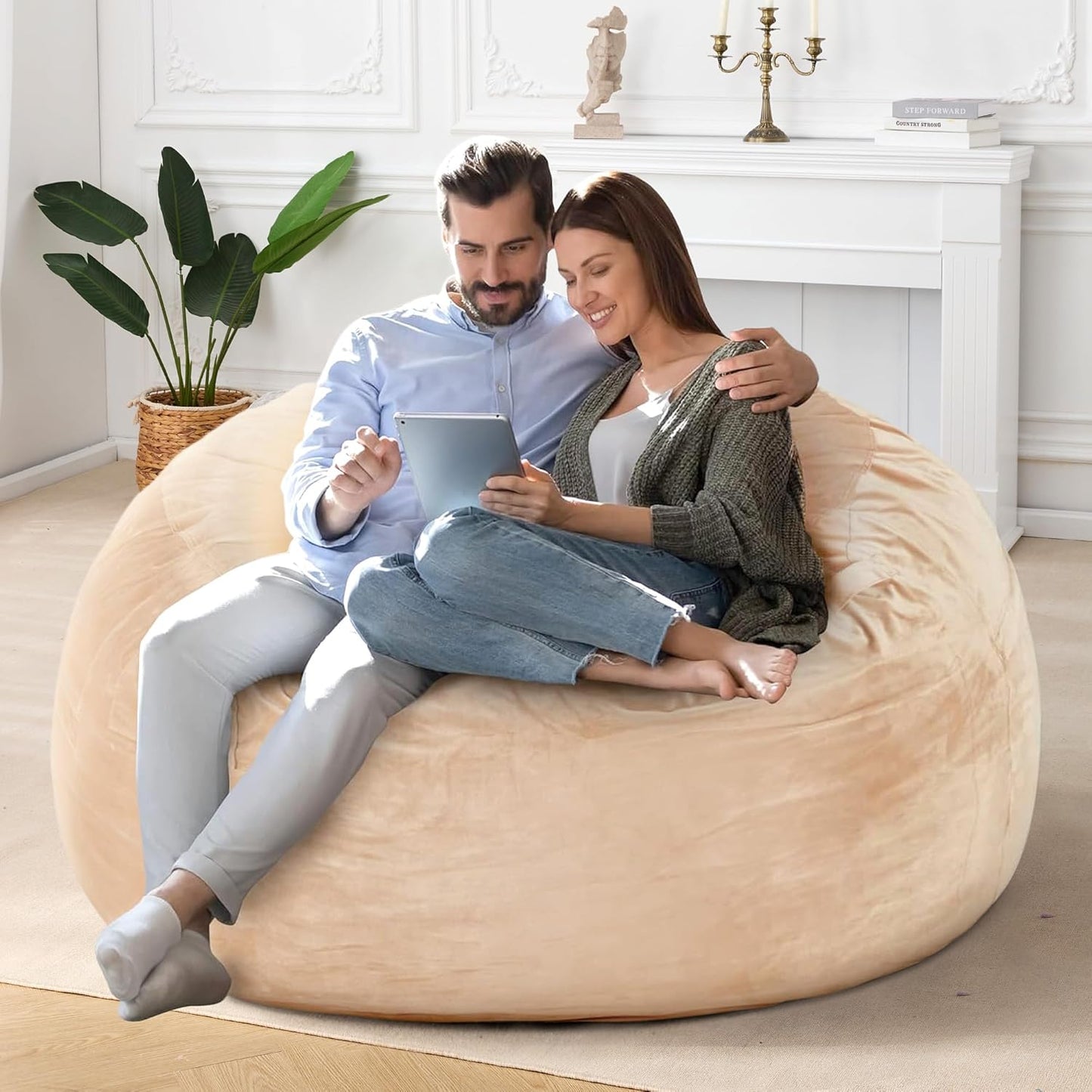 HABUTWAY Bean Bag Chair: Giant 5' Memory Foam Furniture Bean Bag Chair with Microfiber Cover - 5Ft, Khaki