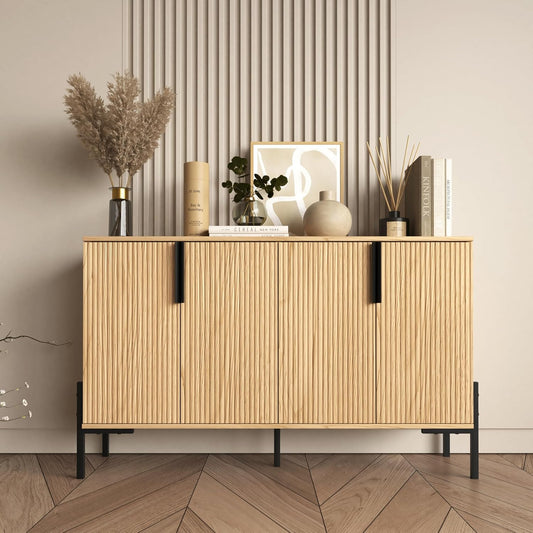4 Doors Sideboard Buffet Cabinet with Adjustable Shelves, Modern Accent Sideboard with Golden Legs, Wide Storage Cabinet for Kitchen, LivingRoom,Natural