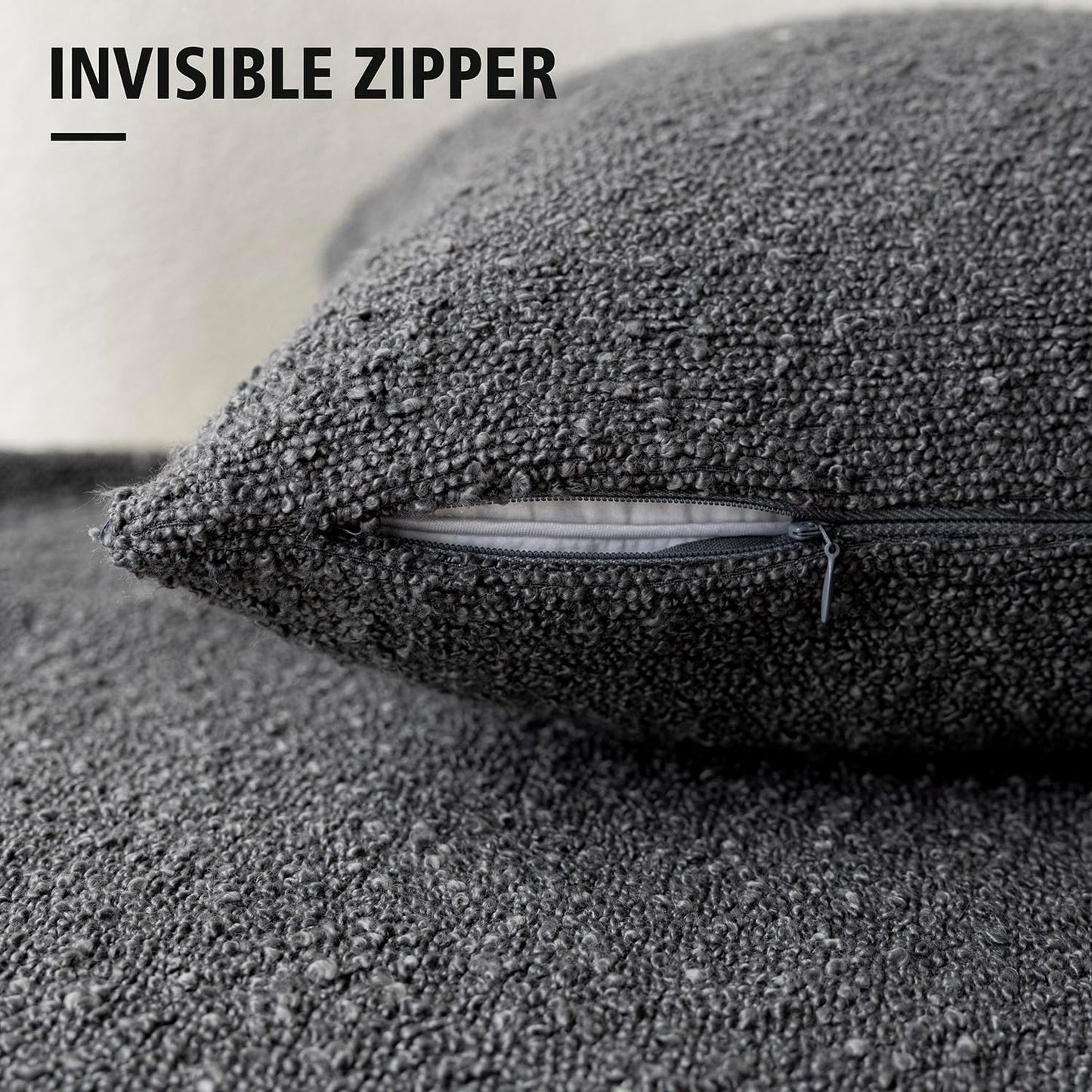 Foindtower Pack of 2, Decorative Textured Boucle Throw Pillow Covers Accent Solid Pillow Cases Cozy Soft Couch Cushion Case for Chair Sofa Bedroom Living Room Home Decor 22 x 22 Inch Dark Grey