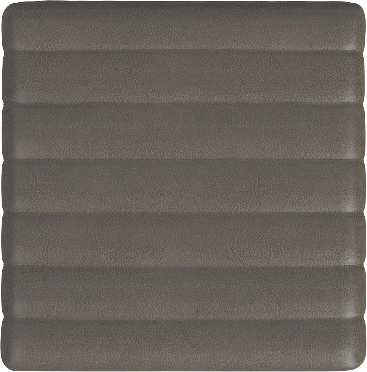 HomePop Modern Channel Tufted Faux Leather Ottoman Home Décor|Ottoman for Living Room & Bedroom - Pewter Gray Faux Leather