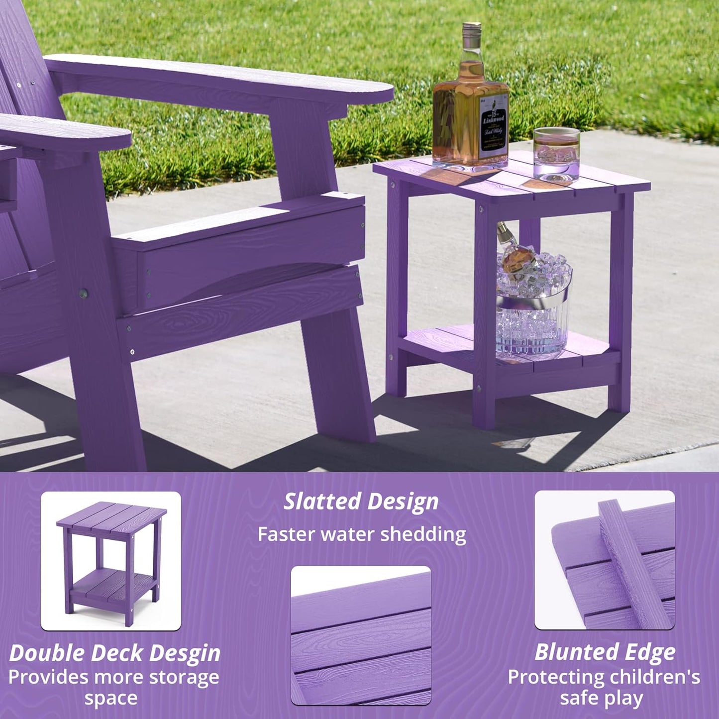 LUE BONA Adirondack Outdoor Side Table, 2-Tier Purple HDPS Patio End Table Weather Resistant, Morden Side Table for Patio, Pool, Porch