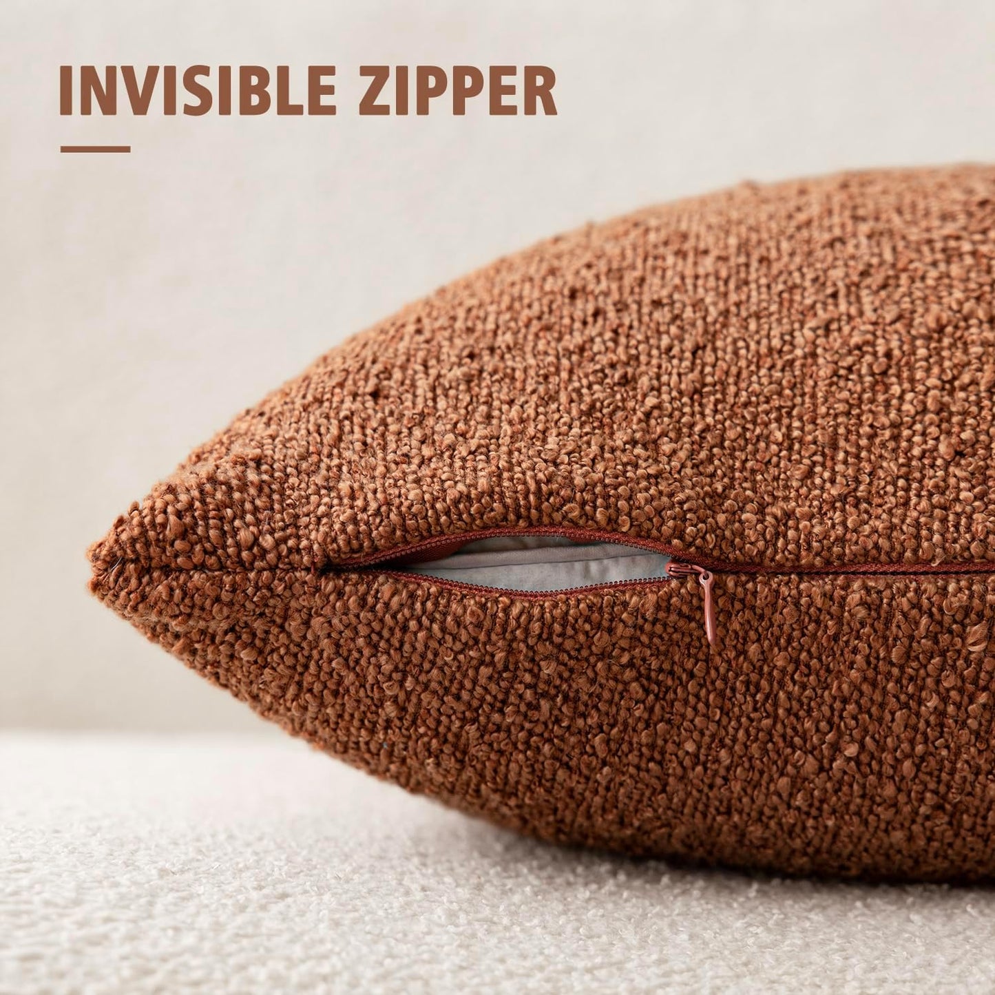 Foindtower Pack of 2 Textured Boucle Throw Pillow Covers Accent Solid Pillow Cases Decorative Cozy Soft Couch Cushion Case for Chair Sofa Bedroom Living Room Home Decor 20x20 Inch Burnt Orange Hazel