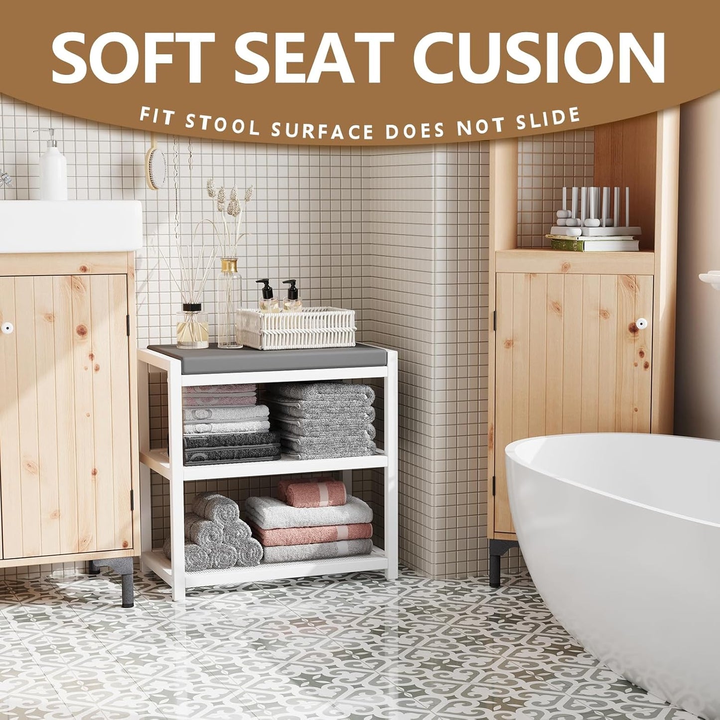 Small Shoe Bench Shoe Rack Storage Bench Entryway Bench Shoe Shelf with Seat Cushion, Stable Shoe Organizer for Entryway, Living Room, Bench Seat Holds Up to 300 lb, (18"L x 12"W x 17"H, White)