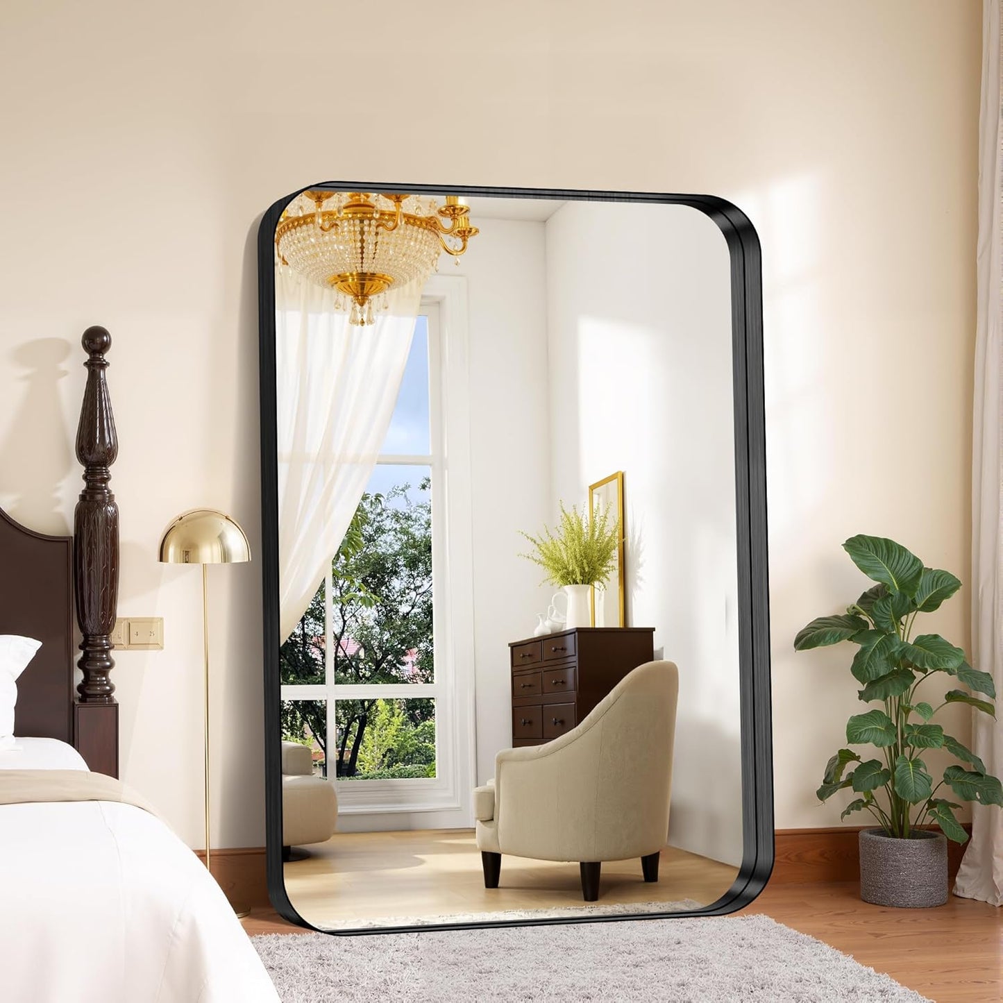 FORBATH 60x40 Inch Large Bathroom Mirror for Double Sinks, Brushed Black Deep Frame Wall Mirror with Rounded Corners, Anti-Rust Tempered Glass for Modern Farmhouse Vanity (Horizontal/Vertical)