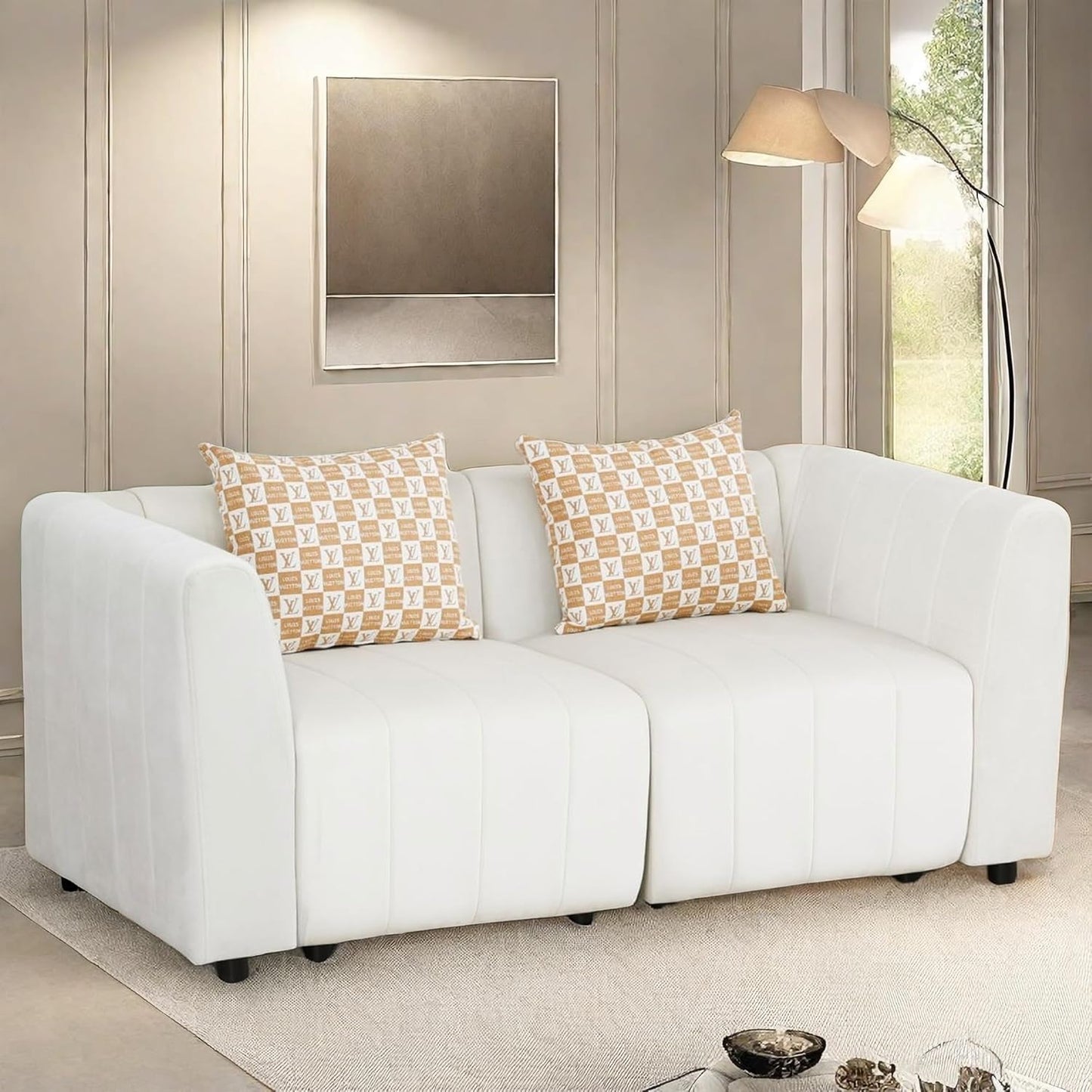 Loveseat Sofa, 67″ Comfy Cloud Couch with Deep Seats, Modern Small Sectional Couches for Living Room, Bedroom, Small Space, White