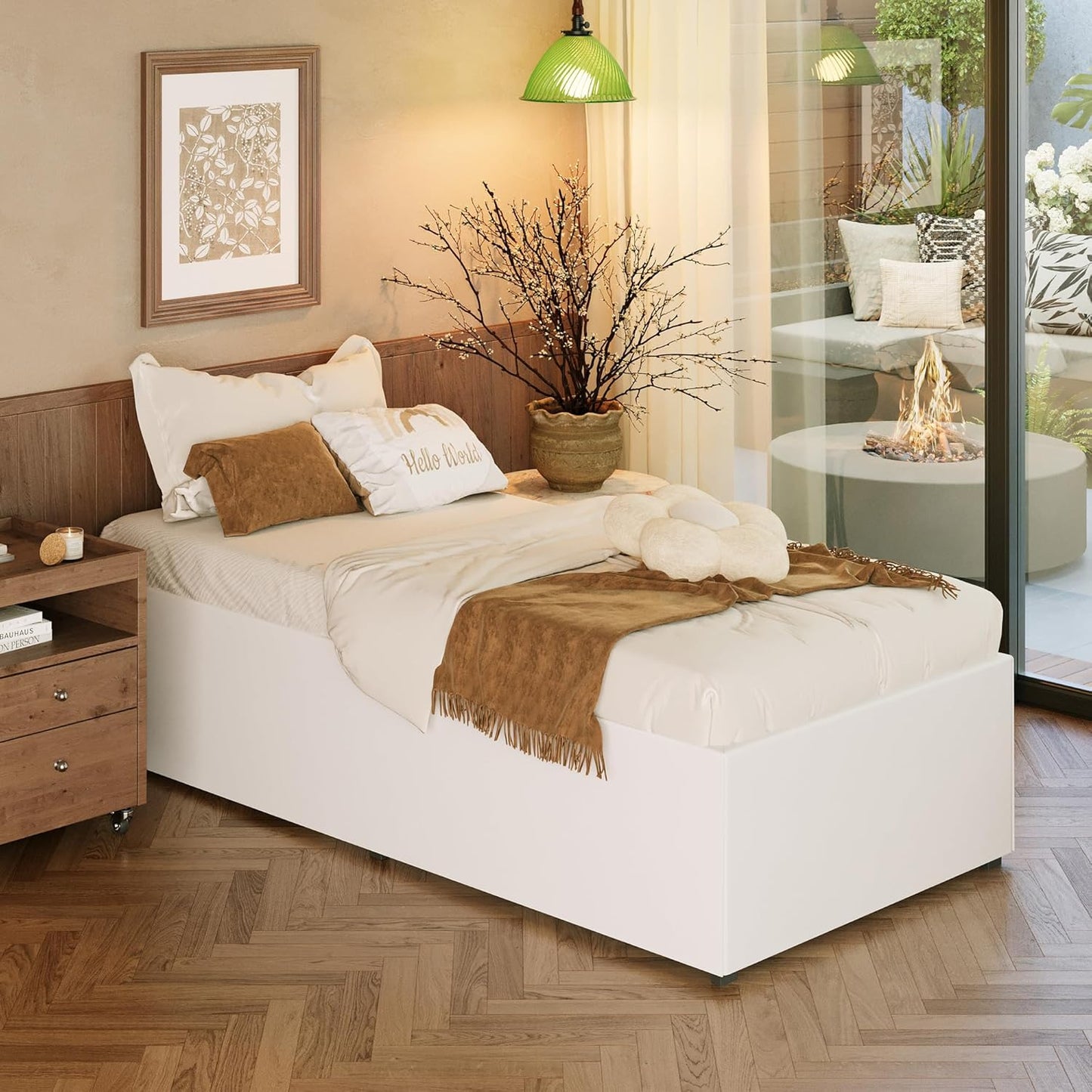 EMODA 18 Inch Twin XL Bed Frames with White Cover, Heavy Duty XL Twin Metal Platform Bed Frame No Box Spring Needed, Noise Free, Easy Assembly