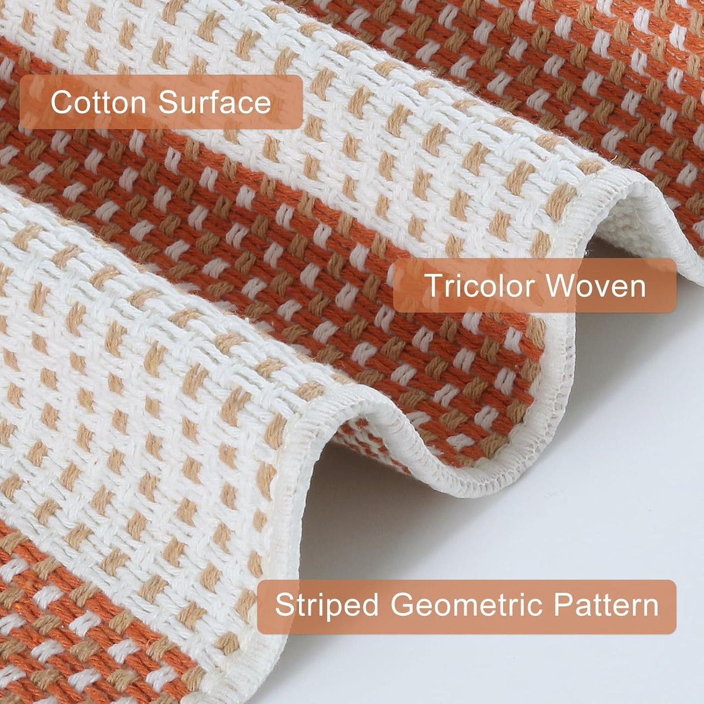 OJIA Fall Front Door Mat 24"x36" Cotton Woven Washable Striped Porch Rug Indoor Halloween Doormat Small Outdoor Rugs Farmhouse Entry Rug Kitchen Throw Rugs for Layered Door Mats (Orange/White/Tan)