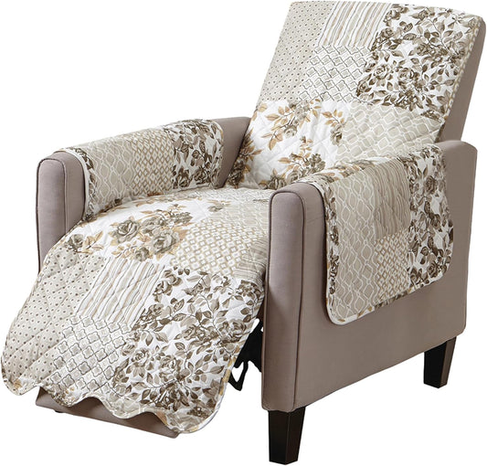 Great Bay Home Patchwork Scalloped Printed Furniture Protector Stain Resistant Recliner Cover (Recliner, Taupe)