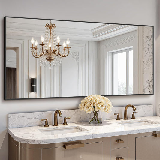 Bathroom Vanity Mirror for Wall, 60" x 30" Metal Framed Rectangular Bathroom Wall Mirror for Over Sink, HD Shatterproof Glass, Hangs Horizontally or Vertically(Black)