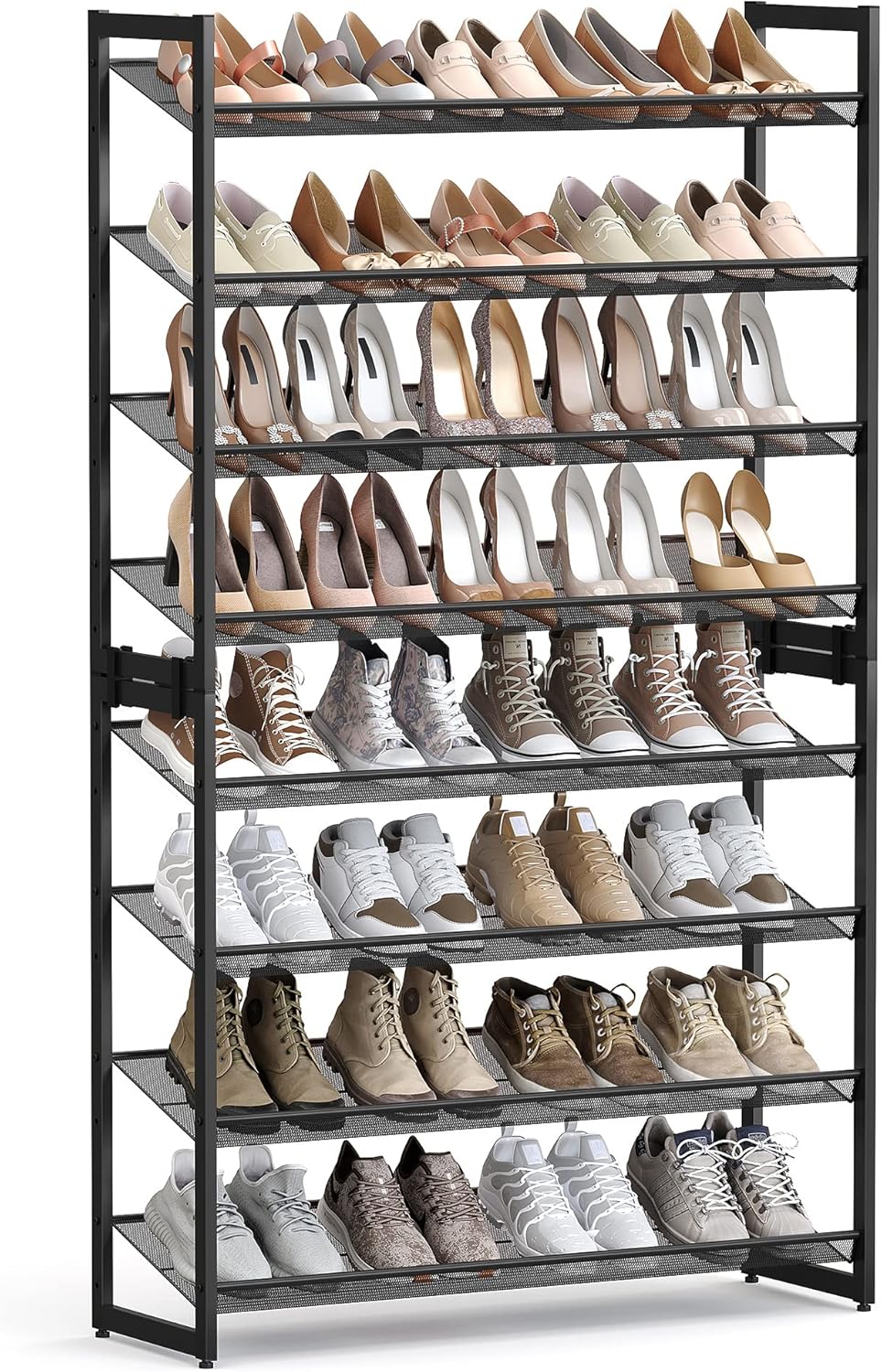 SONGMICS Shoe Rack, 8-Tier Shoe Organizer, Metal Rack for Garage, Set of 2, 4-Tier Stackable Shelf, with Adjustable Flat or Angled Shelves, 32-40 Pairs, Ink Black ULMR08B