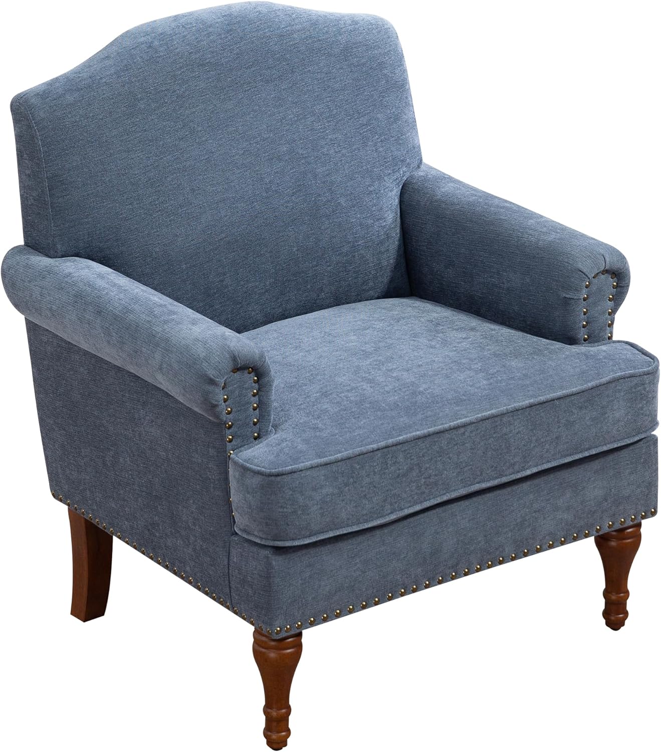 Ball & Cast Accent Chair with Nailhead Trim Armchair,Comfy Chenille Club Sofa Living Room Chairs w/Springs Cushions & Wood Legs,Traditional Single Couch for Bedroom,Farmhouse,Grey