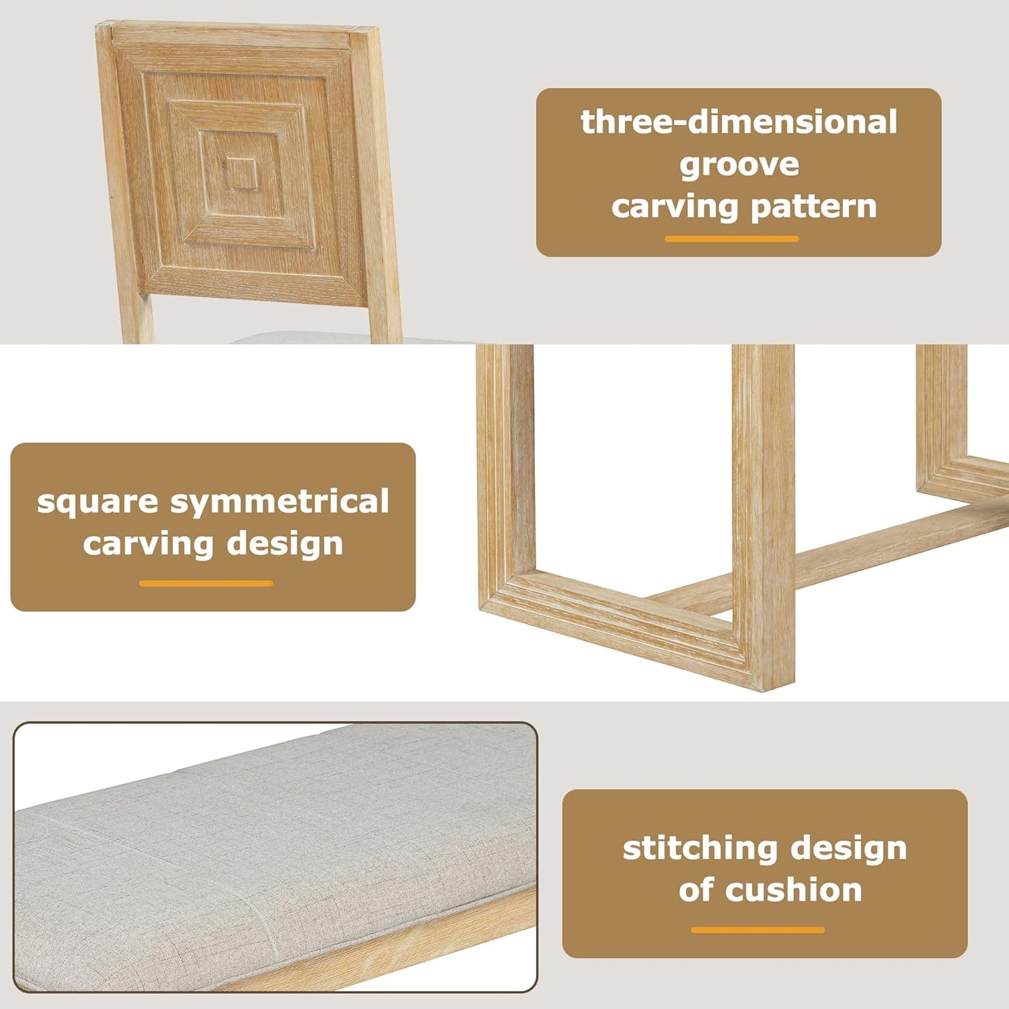 Ball & Cast 6-Piece Dining Table Set for 6 People, 60" Wood Dining Kitchen Table & Chairs Set, Dining Room Table with Upholstered Chairs and 1 Bench, Perfect for Dining Room, Kitchen,Natural