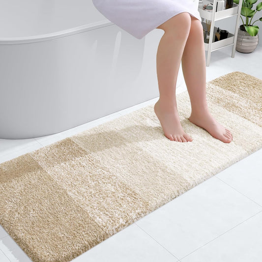 OLANLY Bathroom Runner Rugs 59x20, Extra Soft Absorbent Microfiber Bath Rugs, Rubber Backing, Quick Dry, Washable Bath Mats for Bathroom Floor, Tub and Shower, Home Decor Accessories, Light Beige