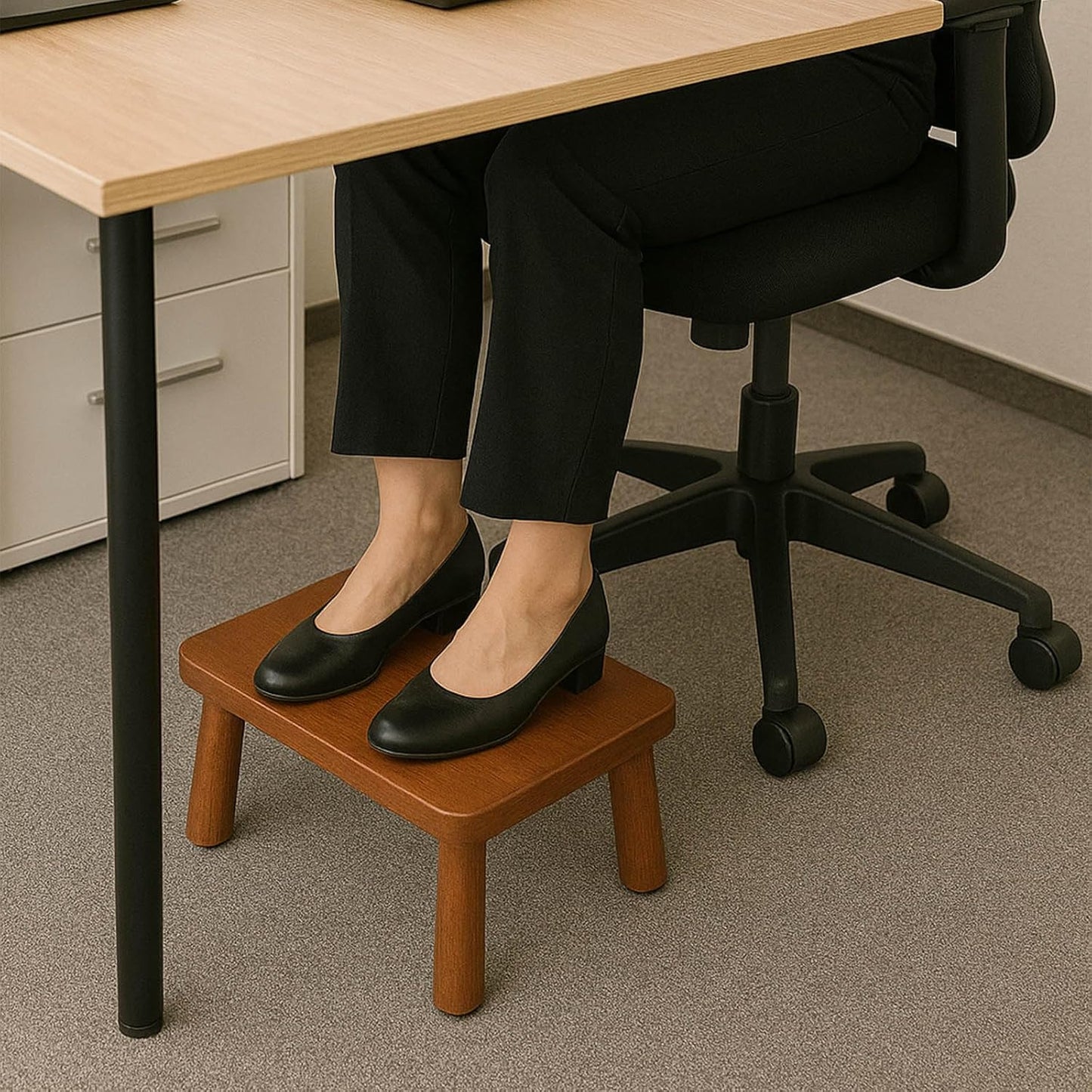 Wooden Step Stool, Foot Stool with Non-Slip Mat, One Step Stool, Small Stool for High Beds, Office, Bedroom, Bathroom (Brown, Small)