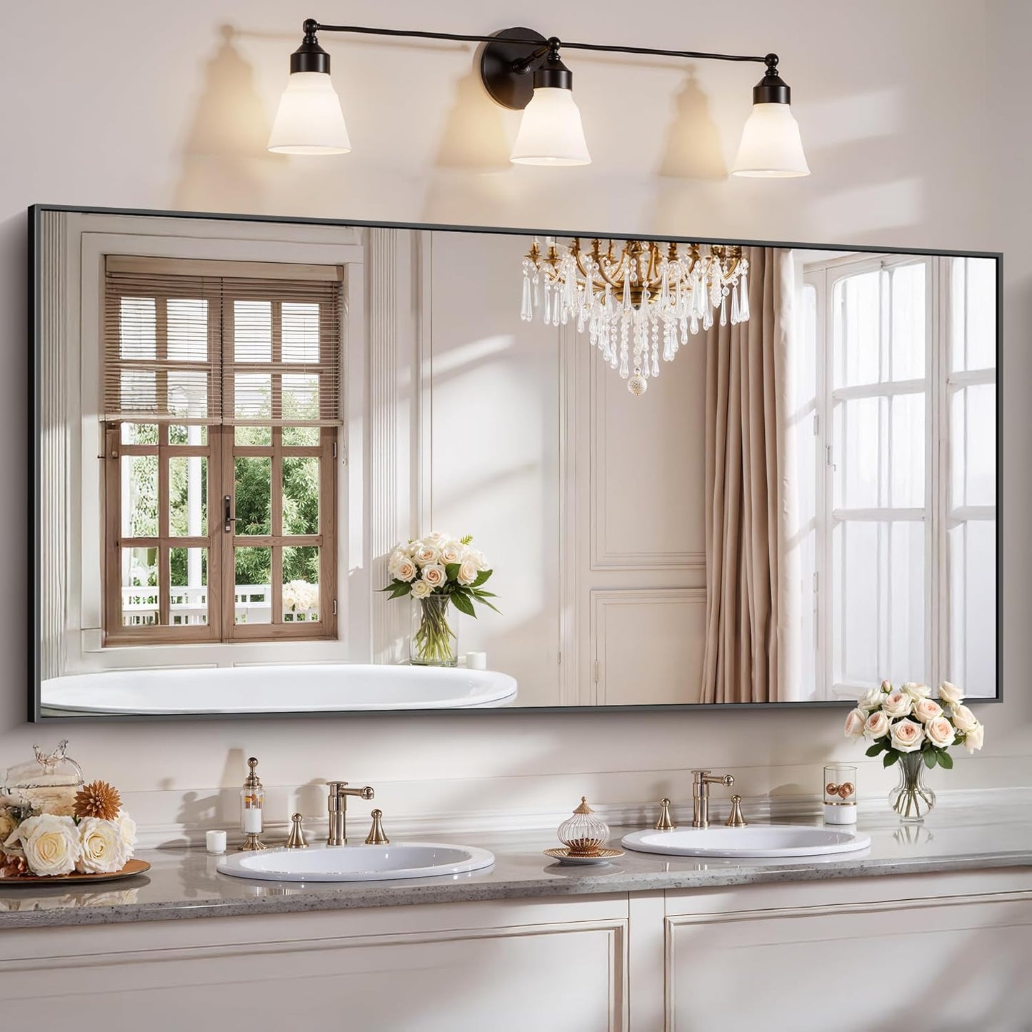 YIROMAN Bathroom Mirror 72"x36", Large Matte Black Bathroom Mirror for Over Sink with Aluminum Frame, Rectangular Vanity Mirror with Right Angle, Wall Mirror Hangs Horizontal or Vertical, Shatterproof