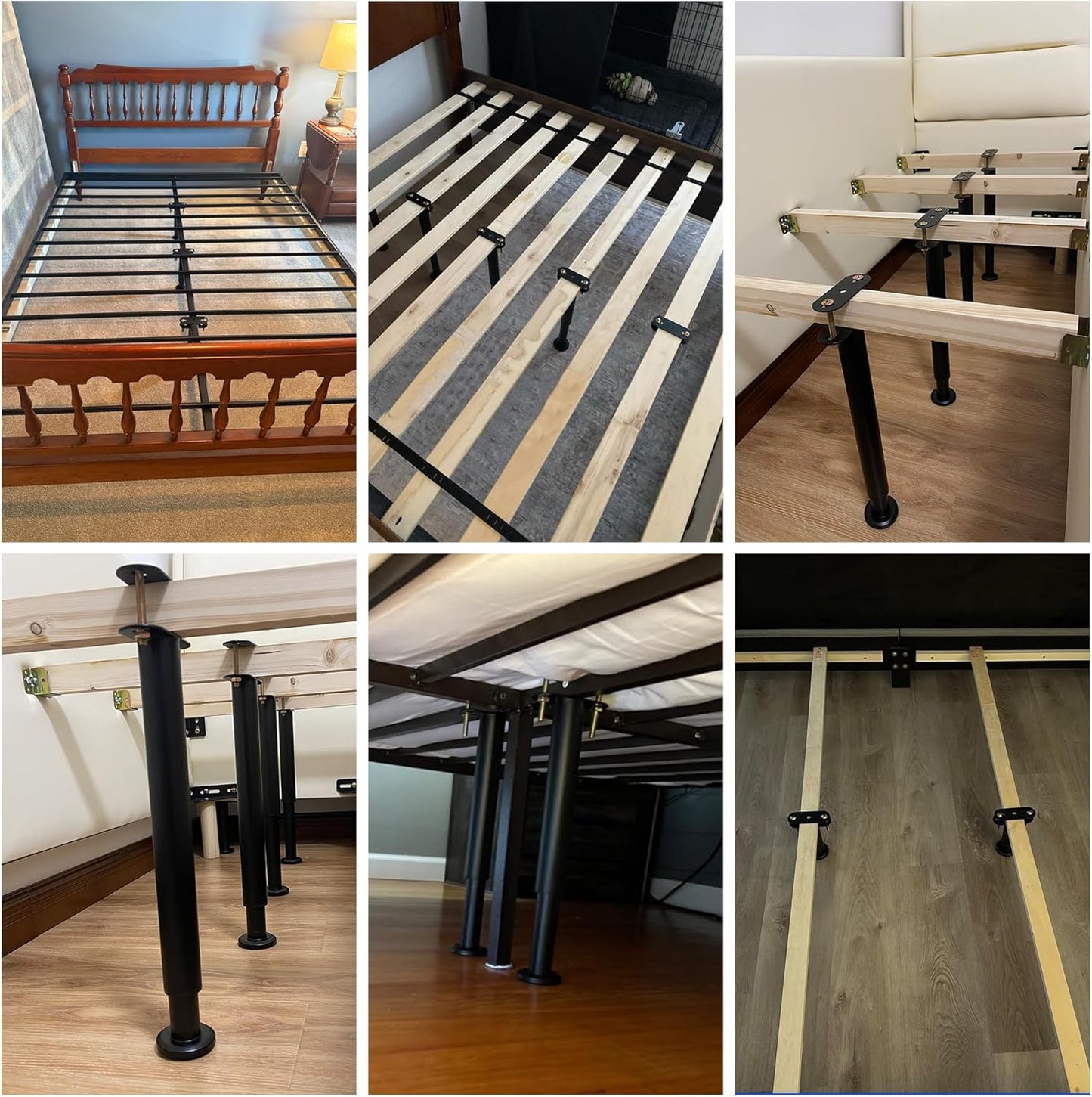Metal Bed Frame Support Legs, 9.8-16.5 Inch Adjustable Height Bed Support Legs, Bed Legs Replacement Parts for for King Queen, Under Bed Support Slat Reinforcement Kits Bed Frame Center Support 2 Pack