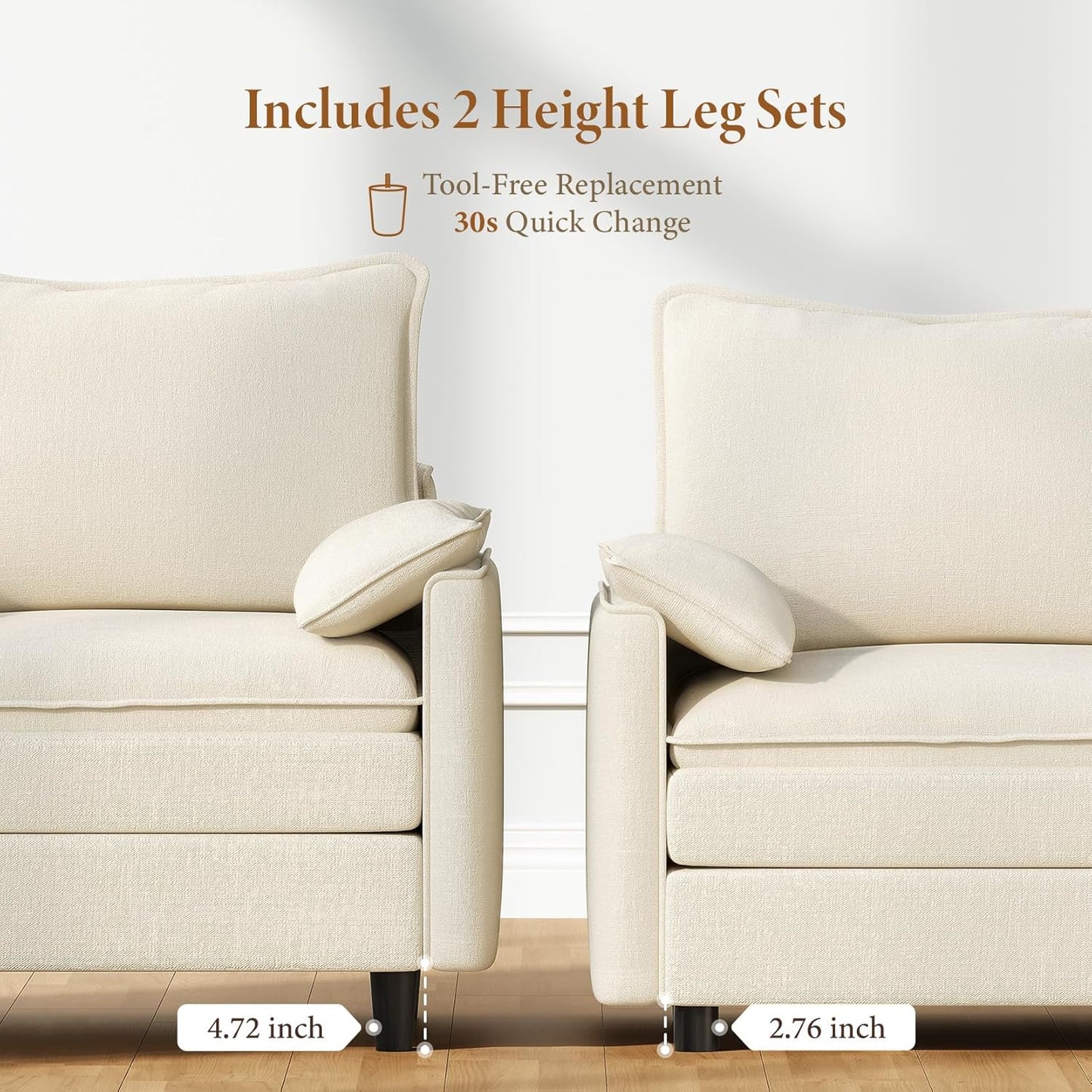 Vesgantti 74" Loveseat Sofa for Living Room, Comfy Cloud Couch Deep Seat Chenille Modern 2 Seater Small Sofa with Armrest Pillow, Easy Assembly for Small Spaces, Beige