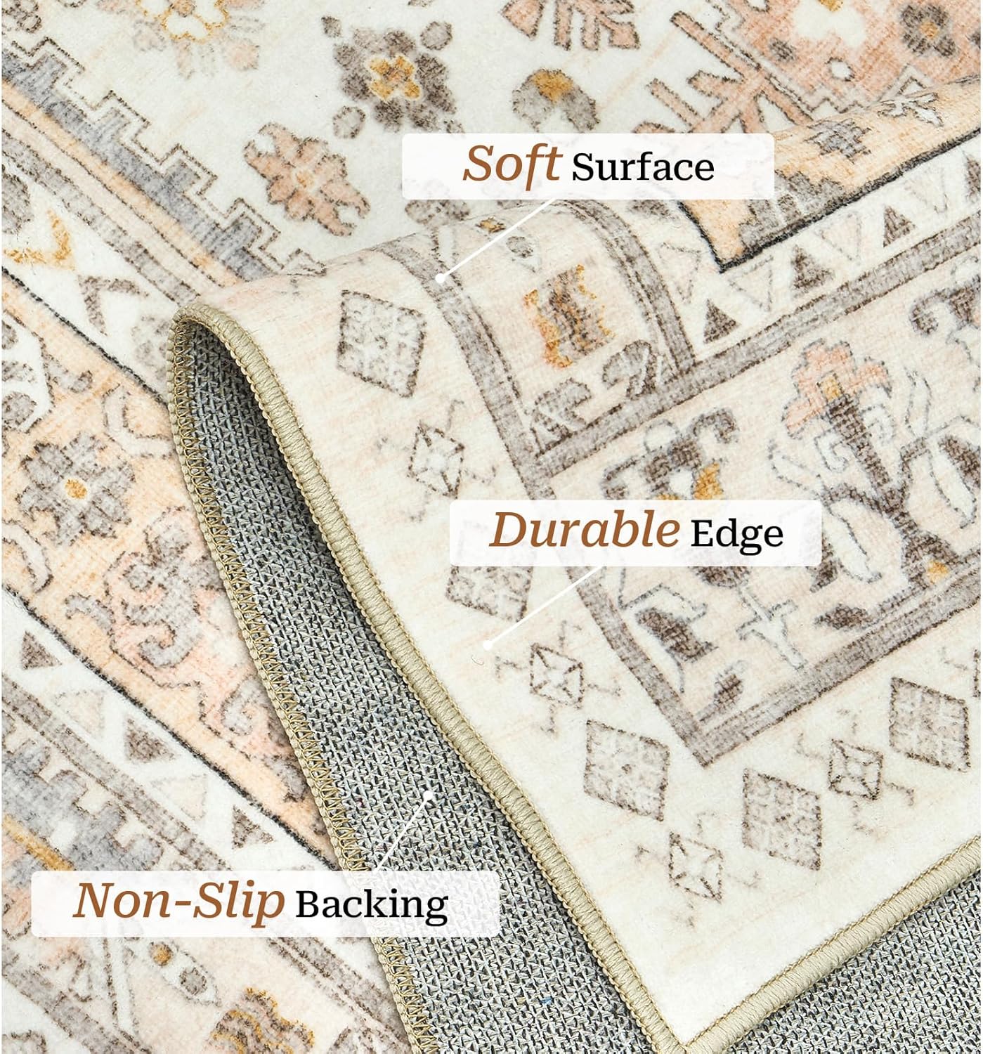 zesthome 6x9 Area Rug, Super Soft Washable Rugs for Living Room, Non-Slip Stain Resistant Vintage Rugs, Ultra-Thin Large Area Rugs