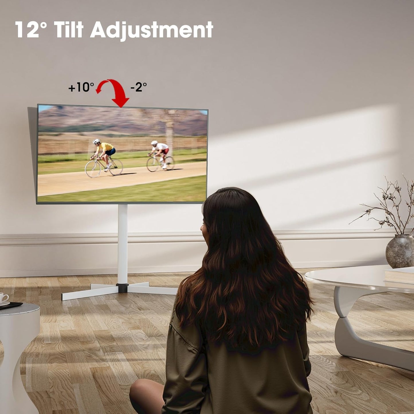 Modern Minimalist Swivel Floor TV Stand for 32-65 Inch TVs up to 88lbs, 12 Levels Height Adjustable with Tilt, Space Saving TV Mount Stand for Living Room/Bedroom, Iron Base, MAX VESA 600x400mm