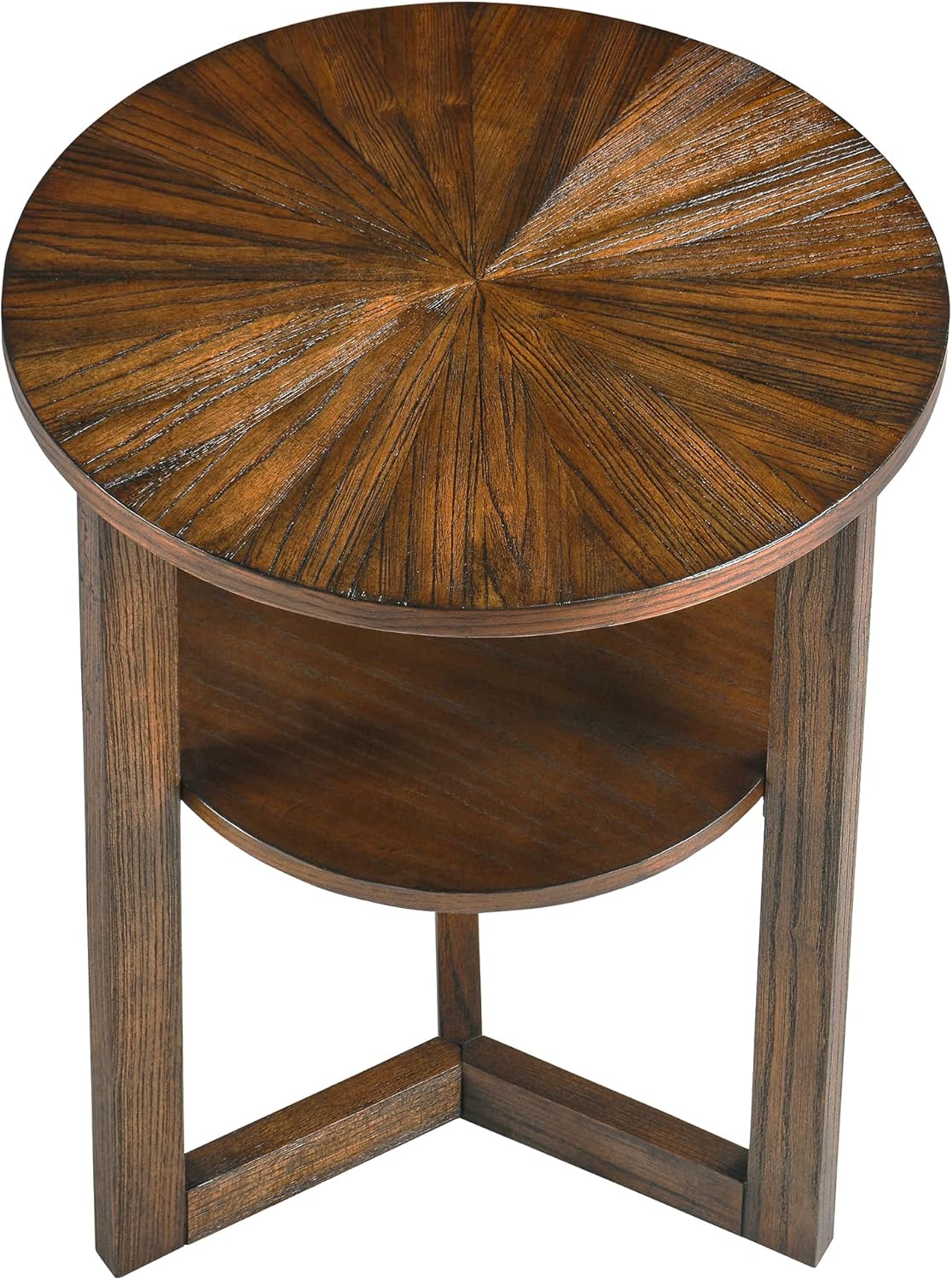MODERION Round End Table, Rustic Side Table with Storage Shelf, Classic Circular Solid Wood Beside Table, 2-Tier Telephone Table, Nightstand, 24”H x 19.3”D for Living Room Vintage Brown BZ3338NC
