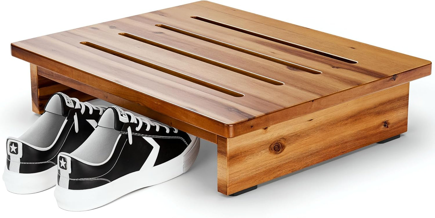 Holana 3.5in Height Wooden Step Stool for Adults (Fully Assembled) - 200 Lbs One Step Stools for High Bed Riser - Small Stepping Stool for Elderly, Seniors, Kid/Bathroom, Bed, Kitchen (Acacia Wood)